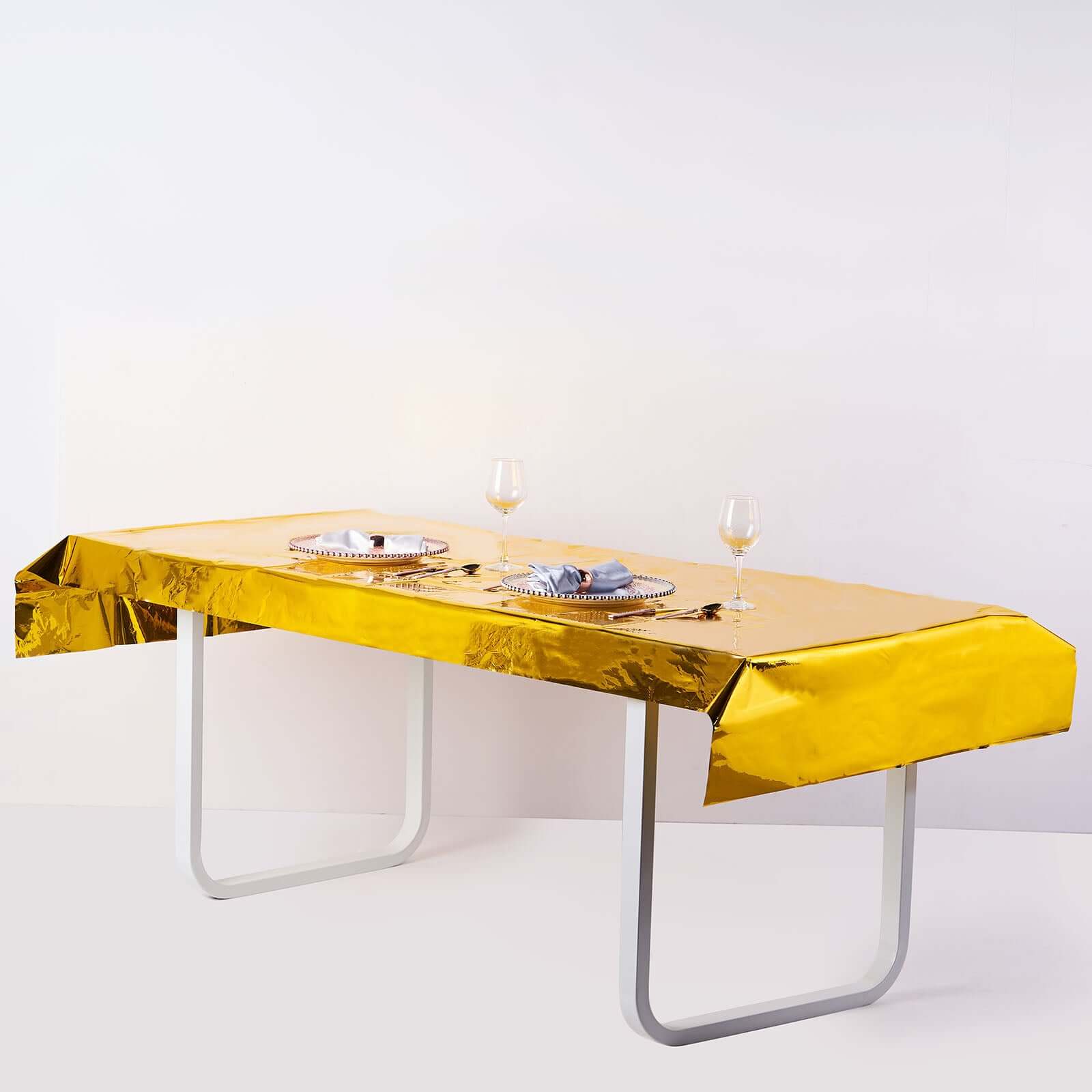 Disposable 40x90 Gold Metallic Foil Rectangle Plastic Tablecloth for Parties - Great Value!
