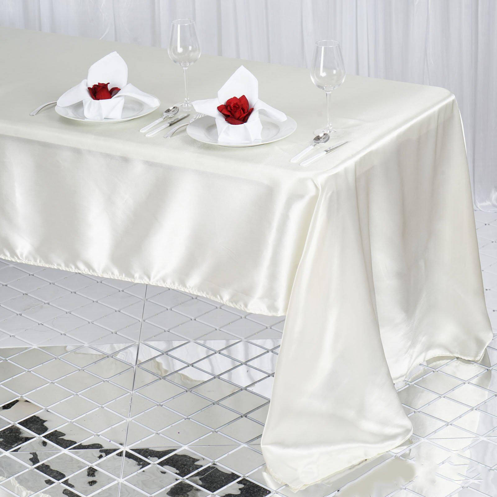 Ivory Satin Rectangular Tablecloth (60x126) - Smooth, Lustrous, and Stain-Resistant