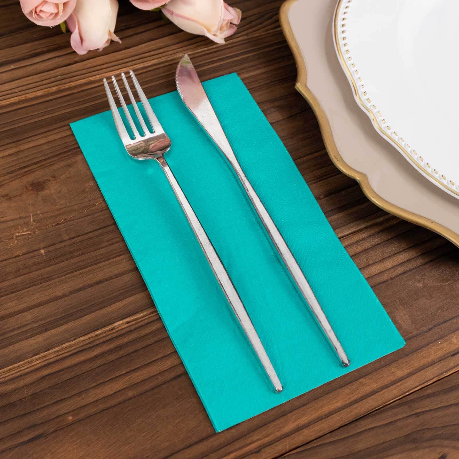 Hot Deal! 50-Pack Disposable 2-Ply Soft Turquoise Paper Cocktail and Beverage Napkins for Weddings