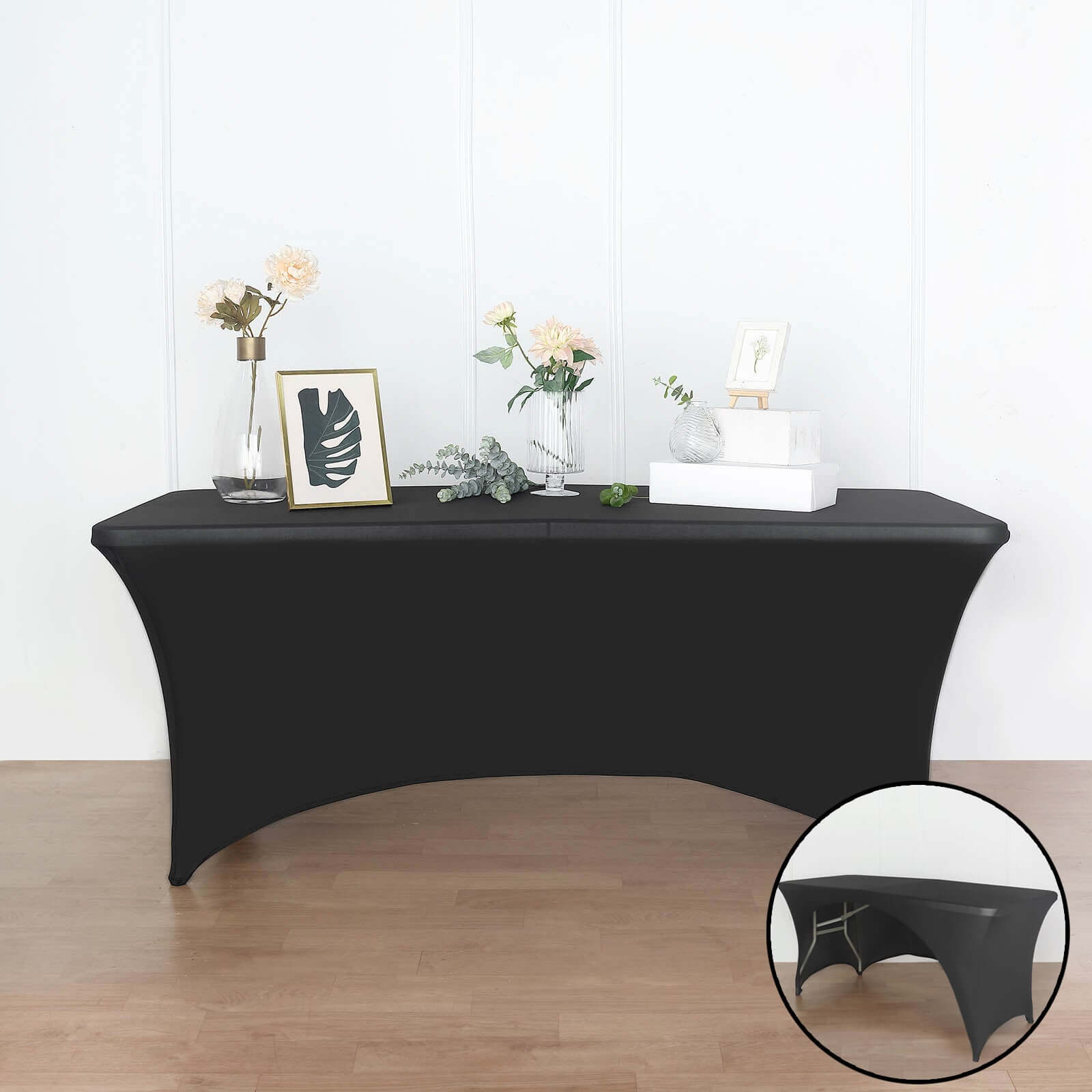 Black Stretch Spandex Table Cover for Events: Tailored Look with Curved Open Back
