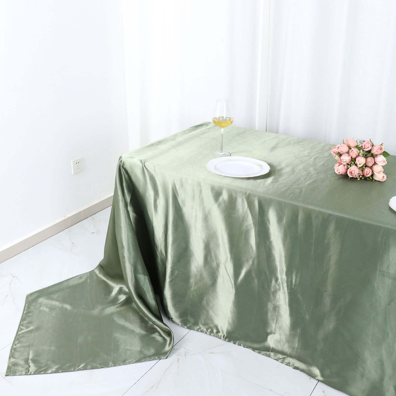 Hot Sale! Seamless Satin Rectangular Tablecloth in Dusty Sage Green, 90x156