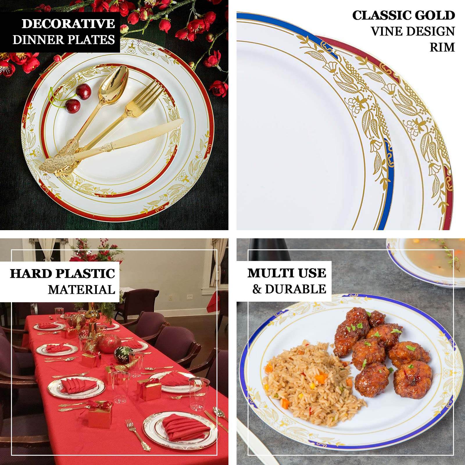 Hot Deal! 10-Pack Disposable 8-Inch Round Dessert & Salad Plates in White with Green & Gold Rim for Special Events