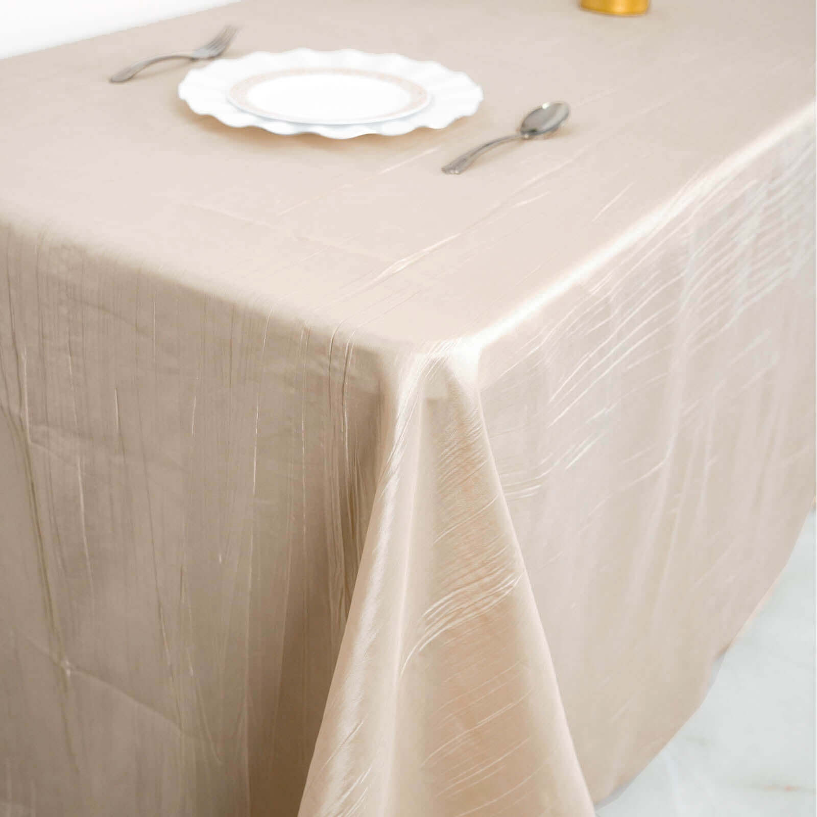 Hot Deal! Beige Seamless Accordion Crinkle Taffeta Rectangle Tablecloth 90x132