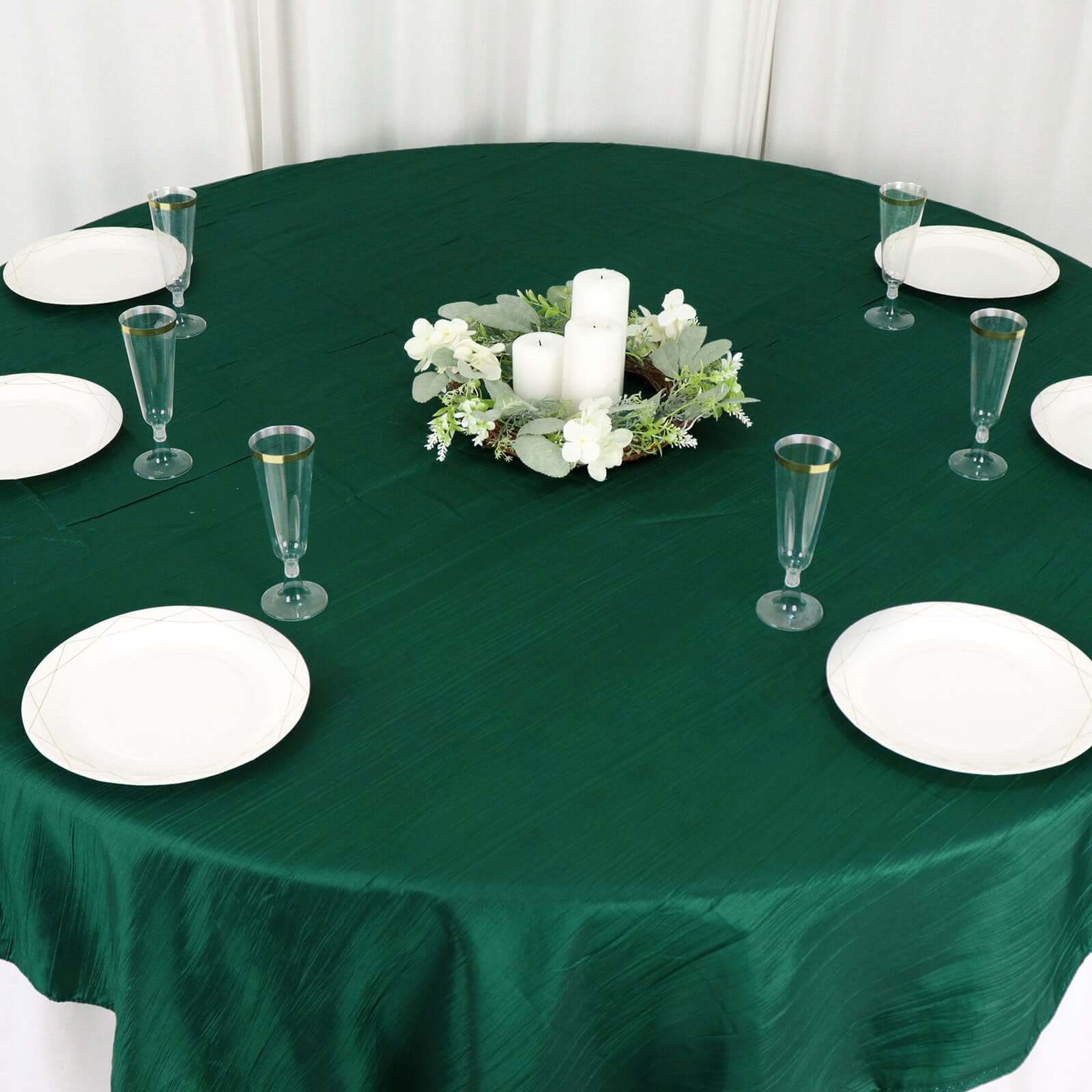 72x72 Square Hunter Emerald Green Accordion Crinkle Taffeta Table Overlay