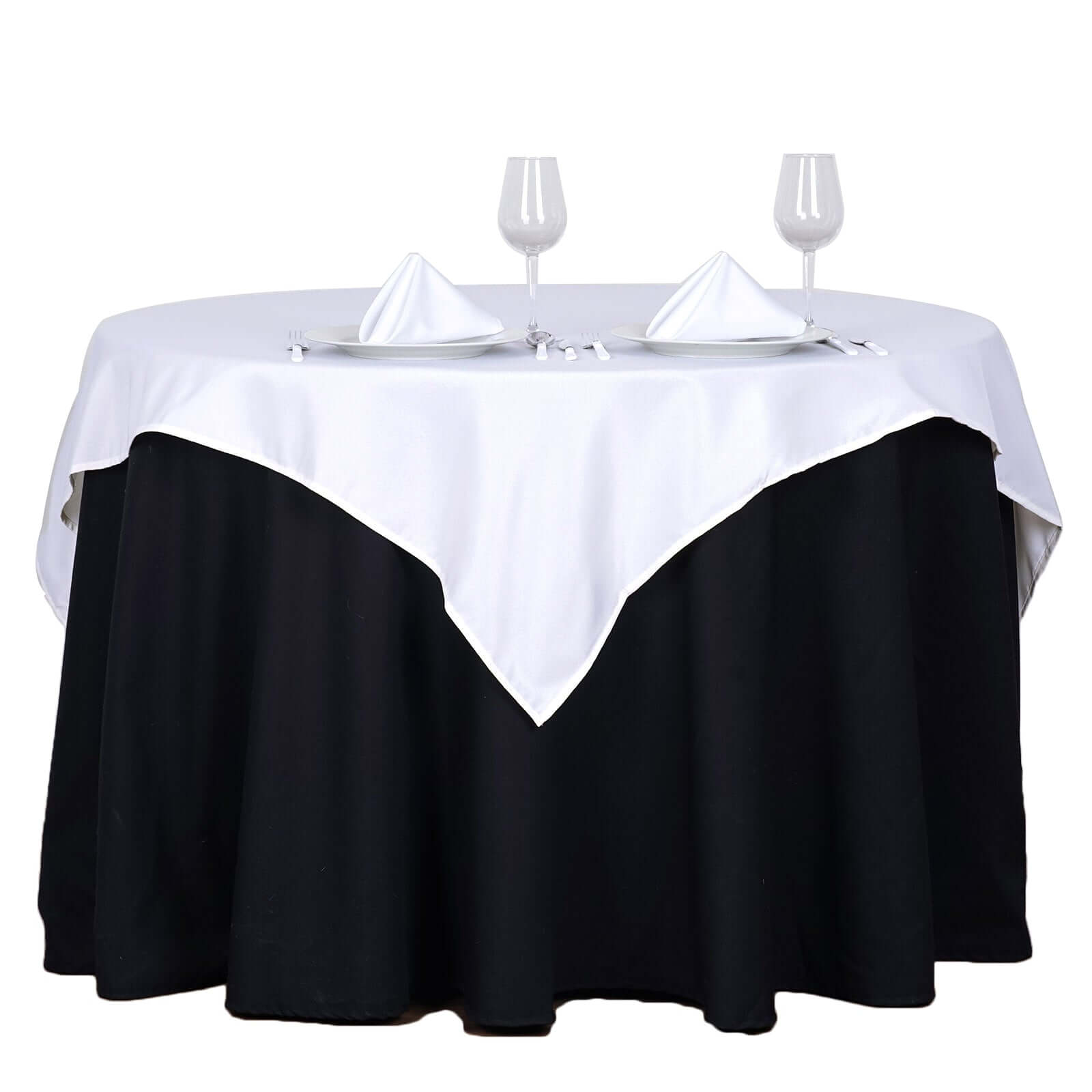 White 54x54 Polyester Square Table Overlay - Wrinkle-Resistant, Durable for Events