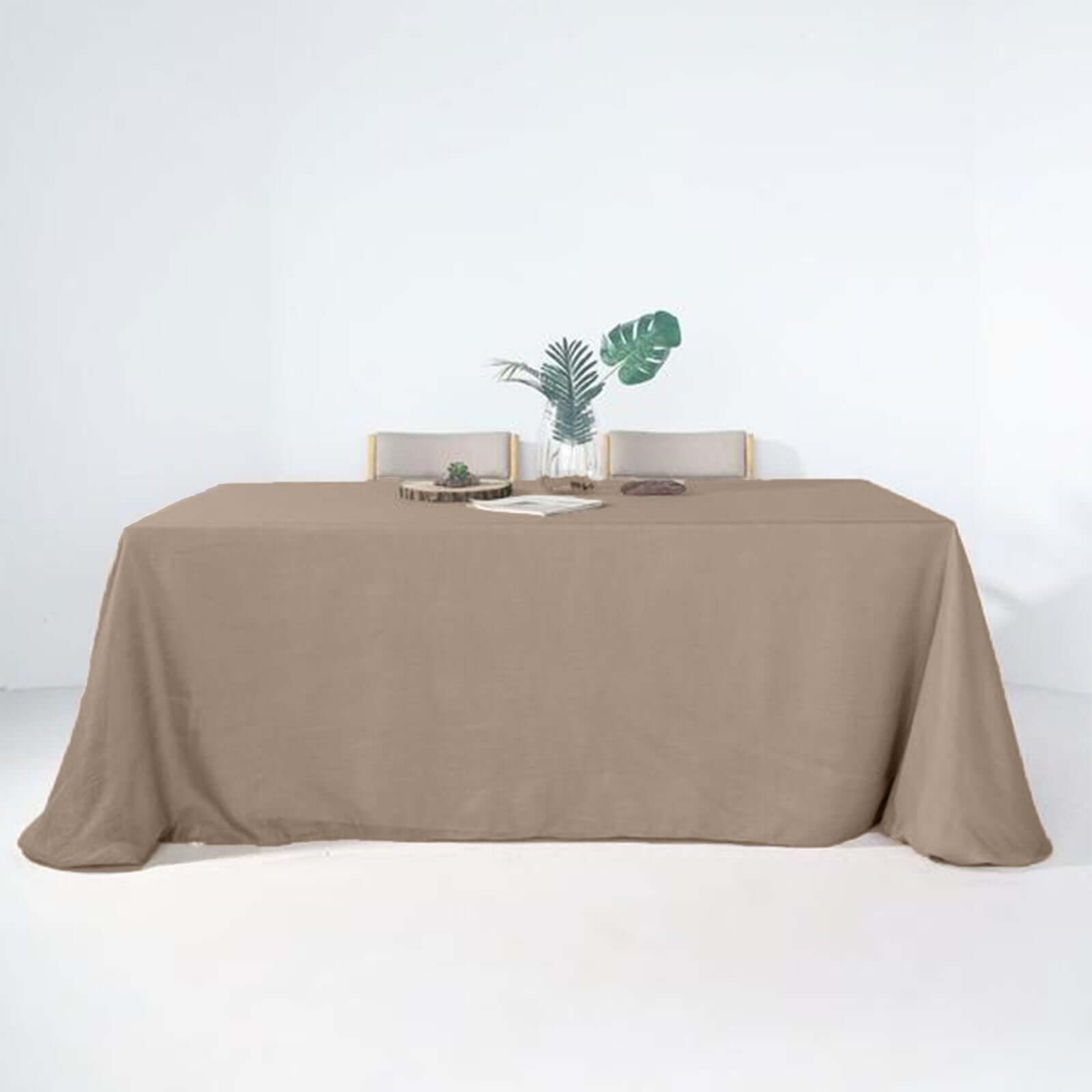 Hot! Taupe Faux Linen 90x132 Rectangular Wrinkle-Resistant Tablecloth