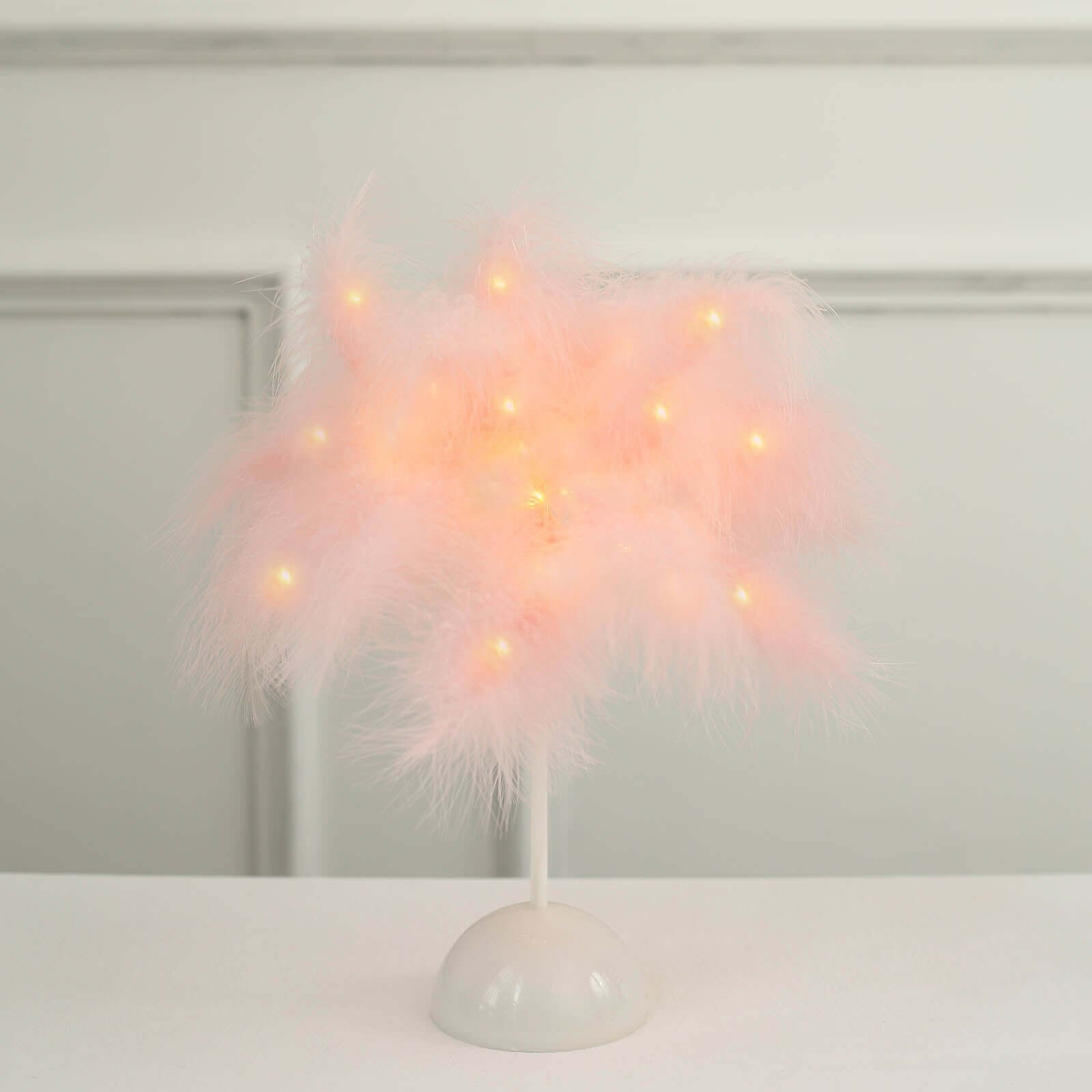 Hot Deal! Blush LED Cordless Table Lamp with Feather Design, 15" for Wedding Centerpiece