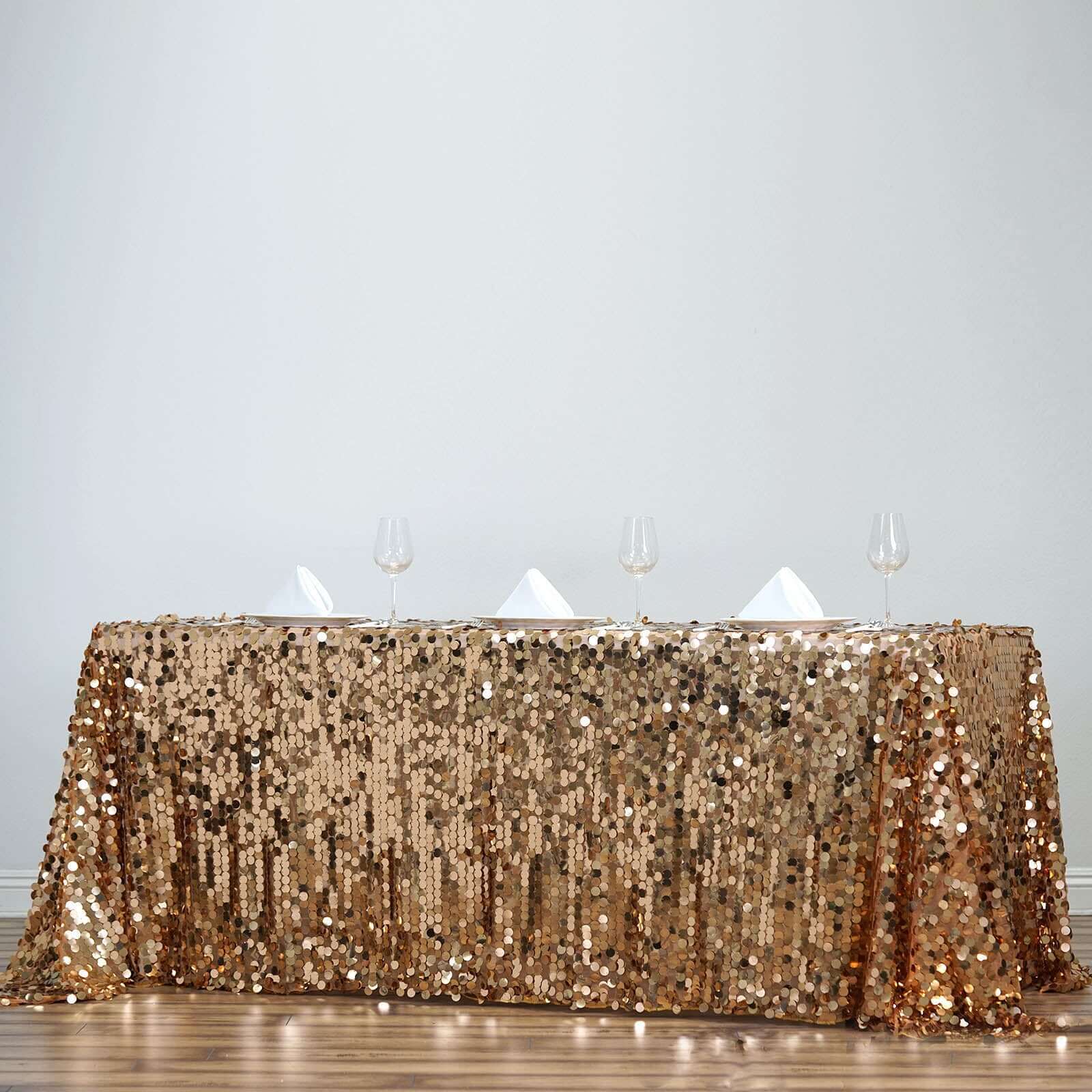 Gold Sequin Rectangle Tablecloth 90x156 - Ideal for Luxurious Celebrations, Seamless Payette Design