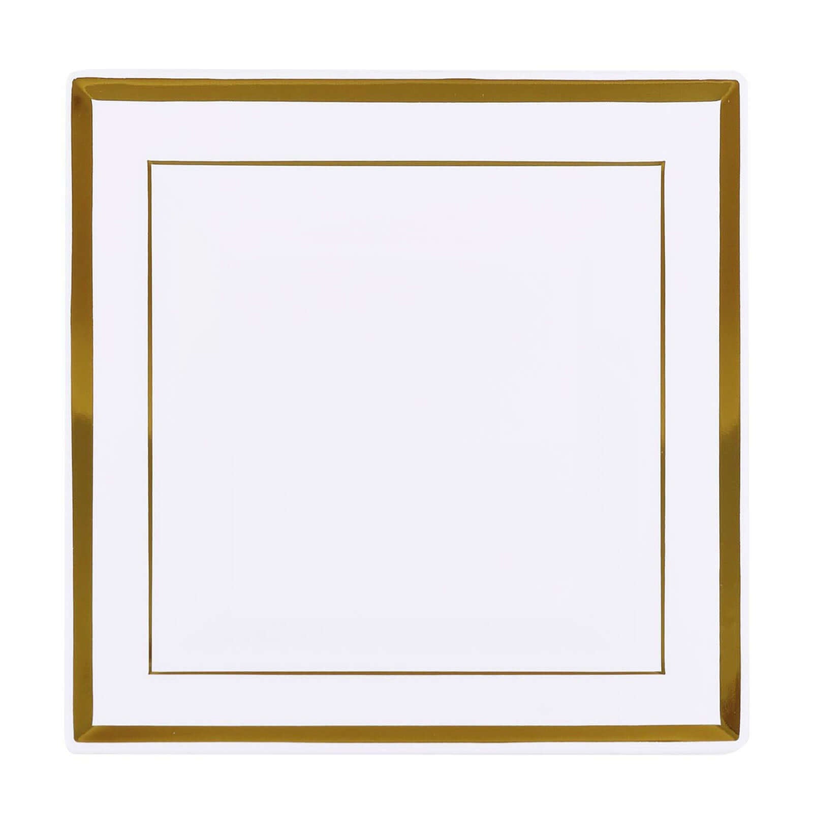 10-Pack Disposable White Square Salad & Dessert Plates with Gold Trim, 7" Size