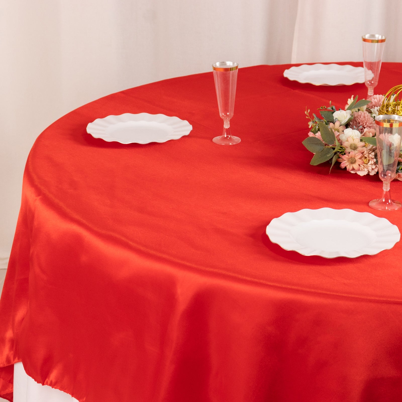 Hot Deal! Red Satin 90x90 Square Table Overlay with Smooth Finish