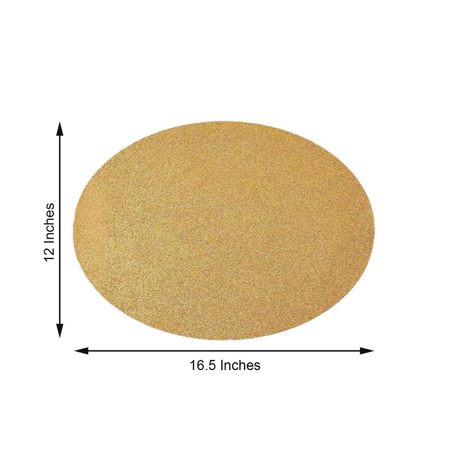 Hot Sale! 6-Piece Set of Champagne-Colored Glittery Oval Non-Slip Vinyl Placemats for Table Decor