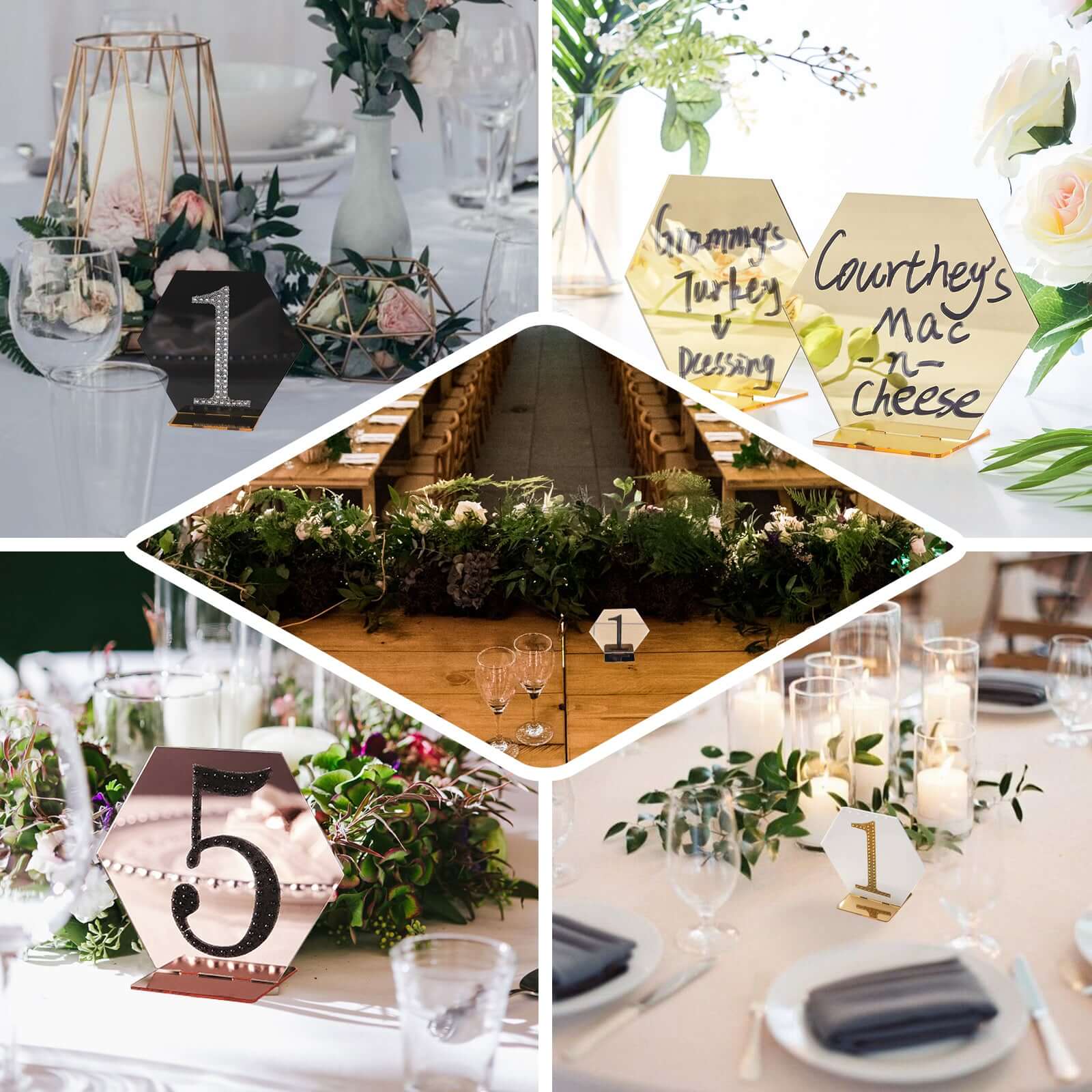 5-Pack Gold Acrylic Hexagon Table Sign Holders for Modern Event Centerpieces
