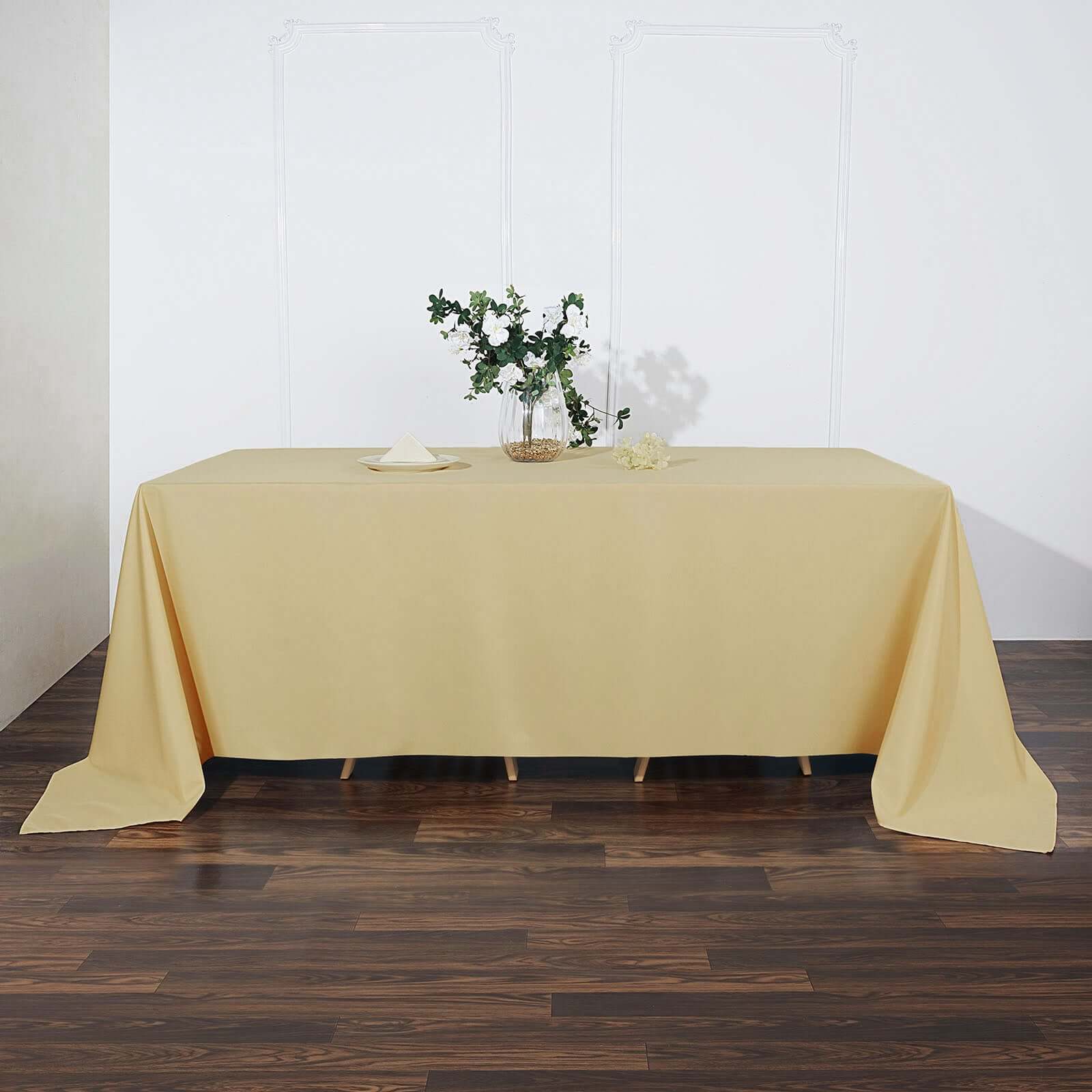 Champagne Seamless Wrinkle-Resistant Polyester Rectangle Tablecloth 90x132 - Ideal for Events