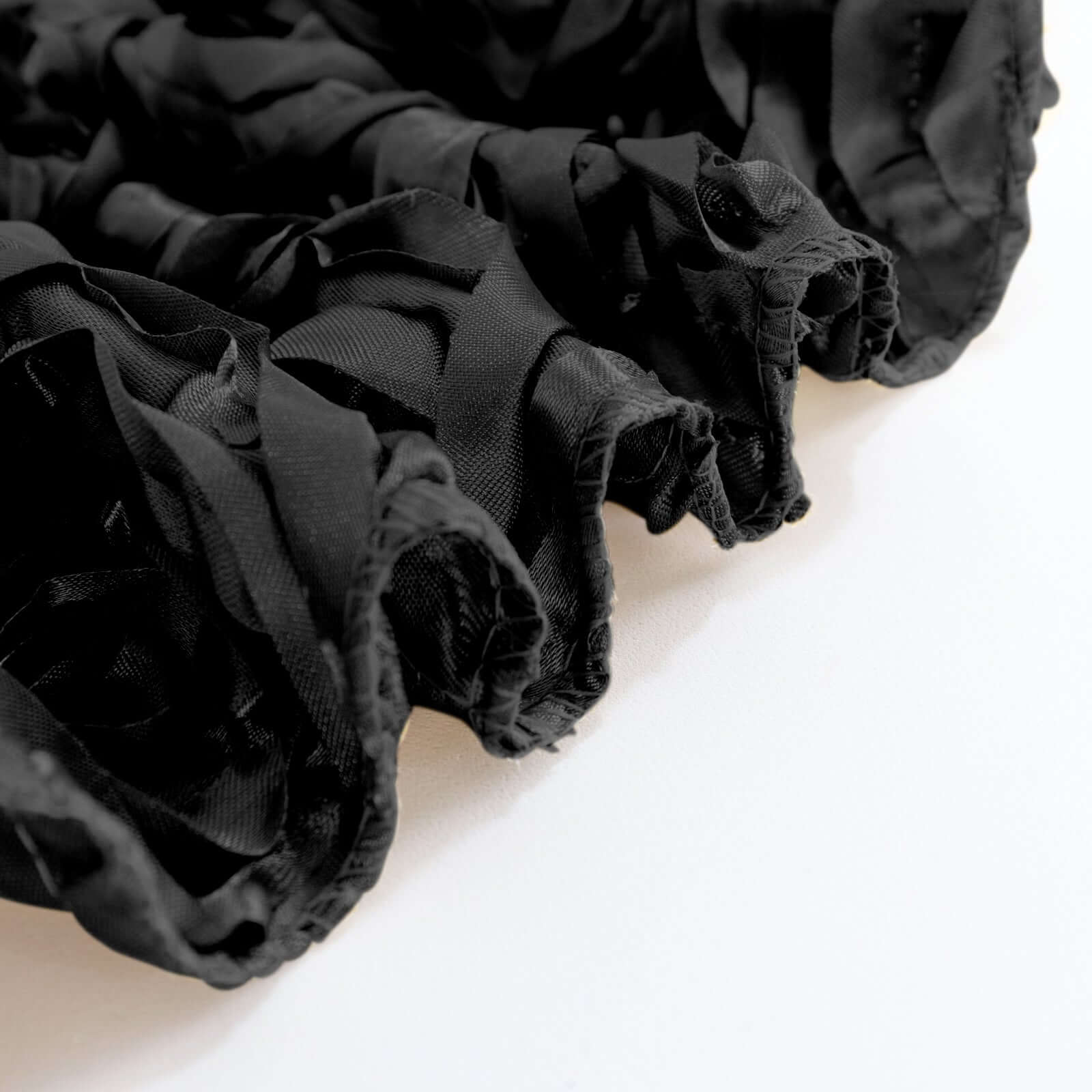 Black Satin Rectangle Tablecloth (90x132) with Stunning 3D Rosette Design for Elegant Gatherings