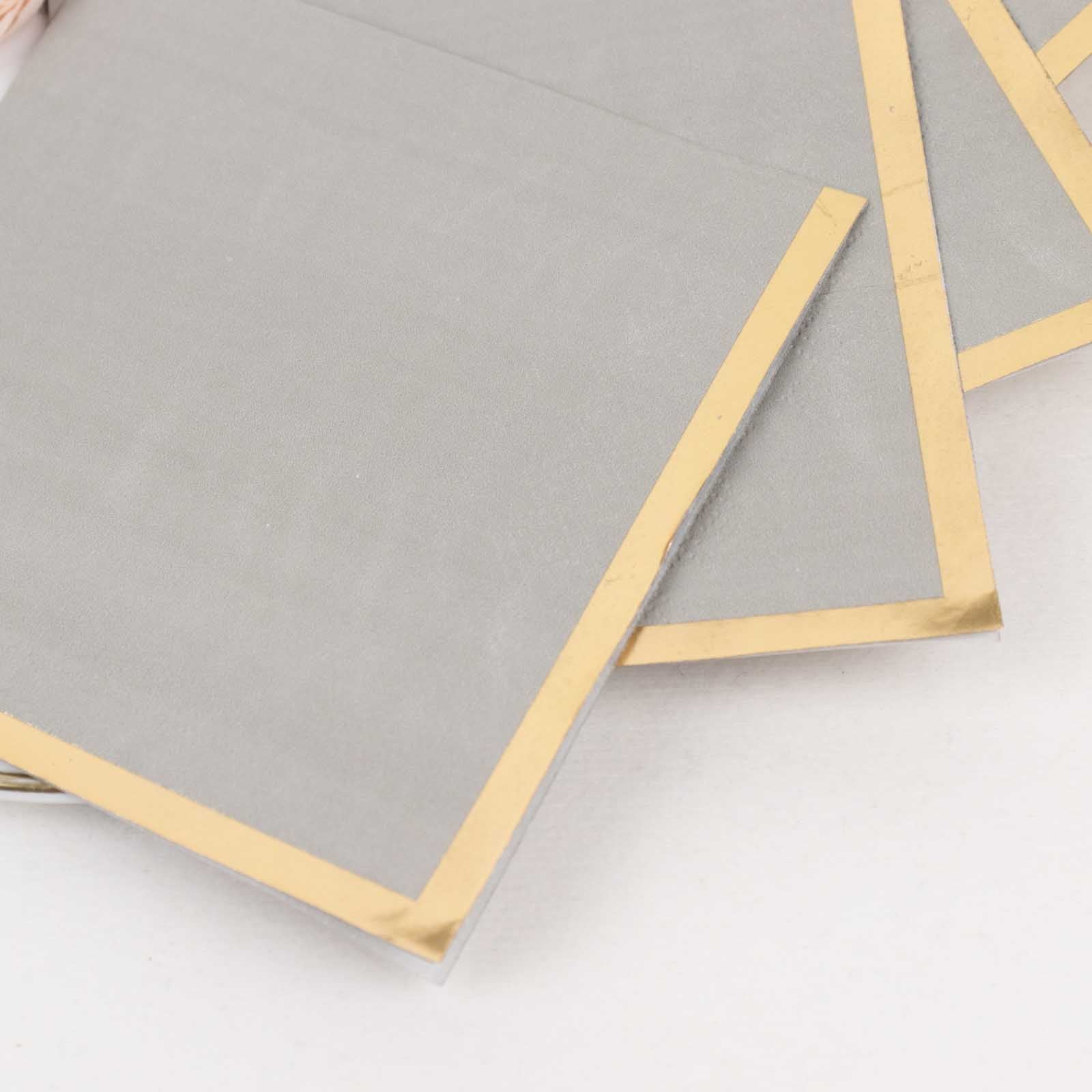 50-Pack 2-Ply Disposable Gray Cocktail Napkins with Gold Foil Edge - Soft 18GSM