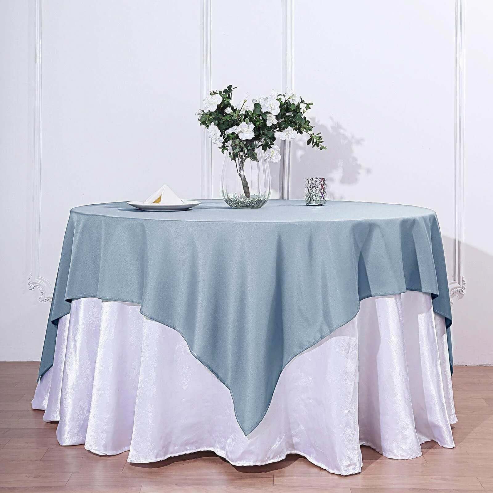 Wrinkle-Resistant & Durable 70x70 Dusty Blue Polyester Square Table Overlay