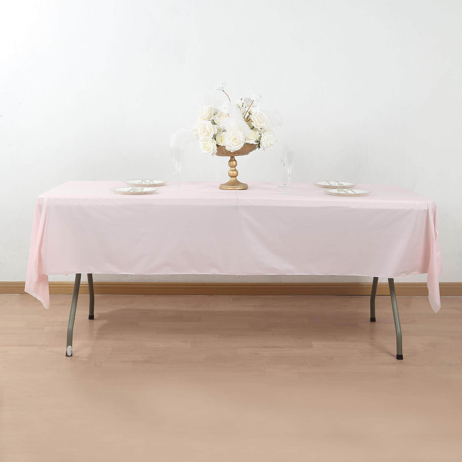 Customizable Blush Plastic Table Cover Roll with Slide Cutter - 54x300ft, High-Quality Disposable