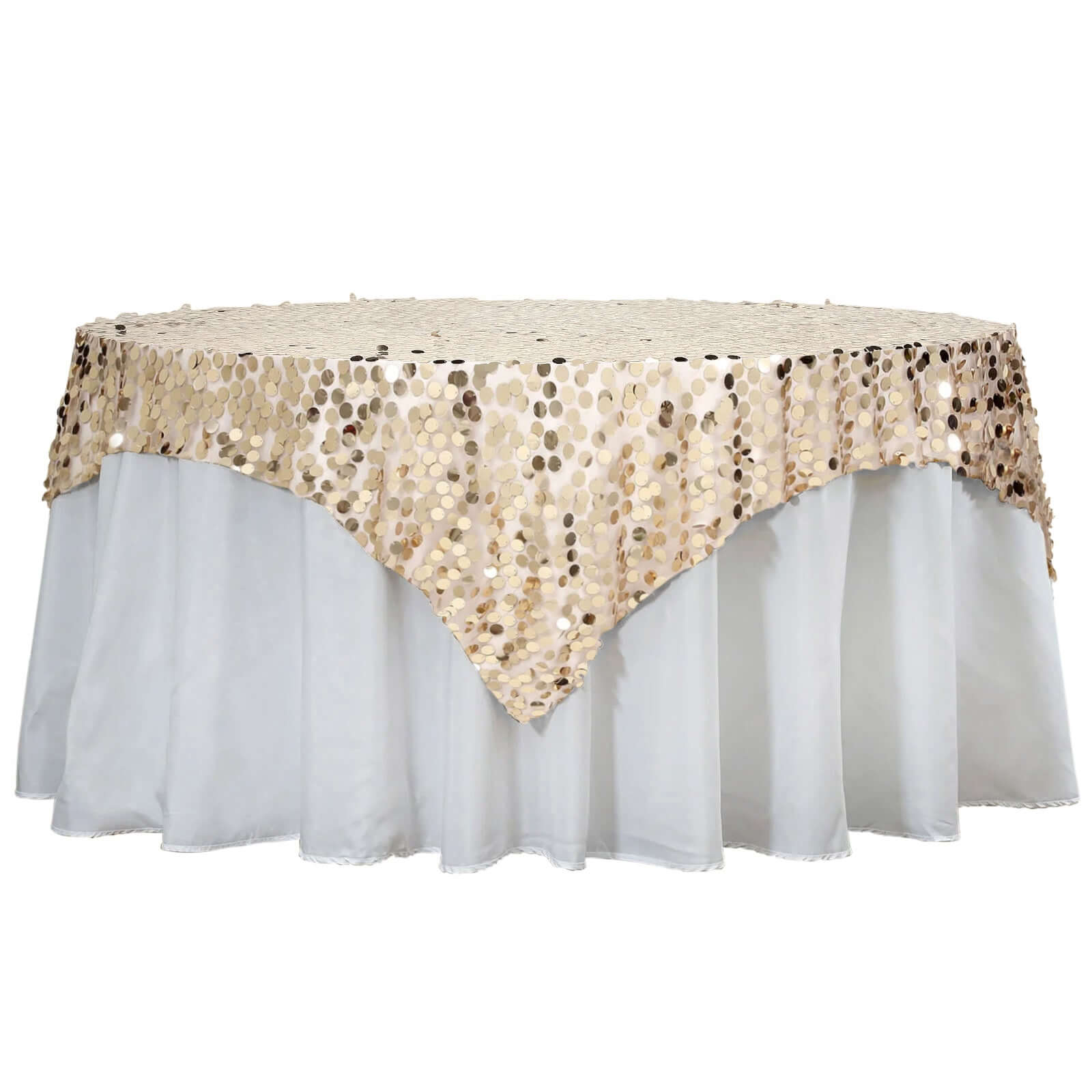 Sequin 72x72 Table Overlay Square Tablecloth Champagne - Big Payette Table Cover