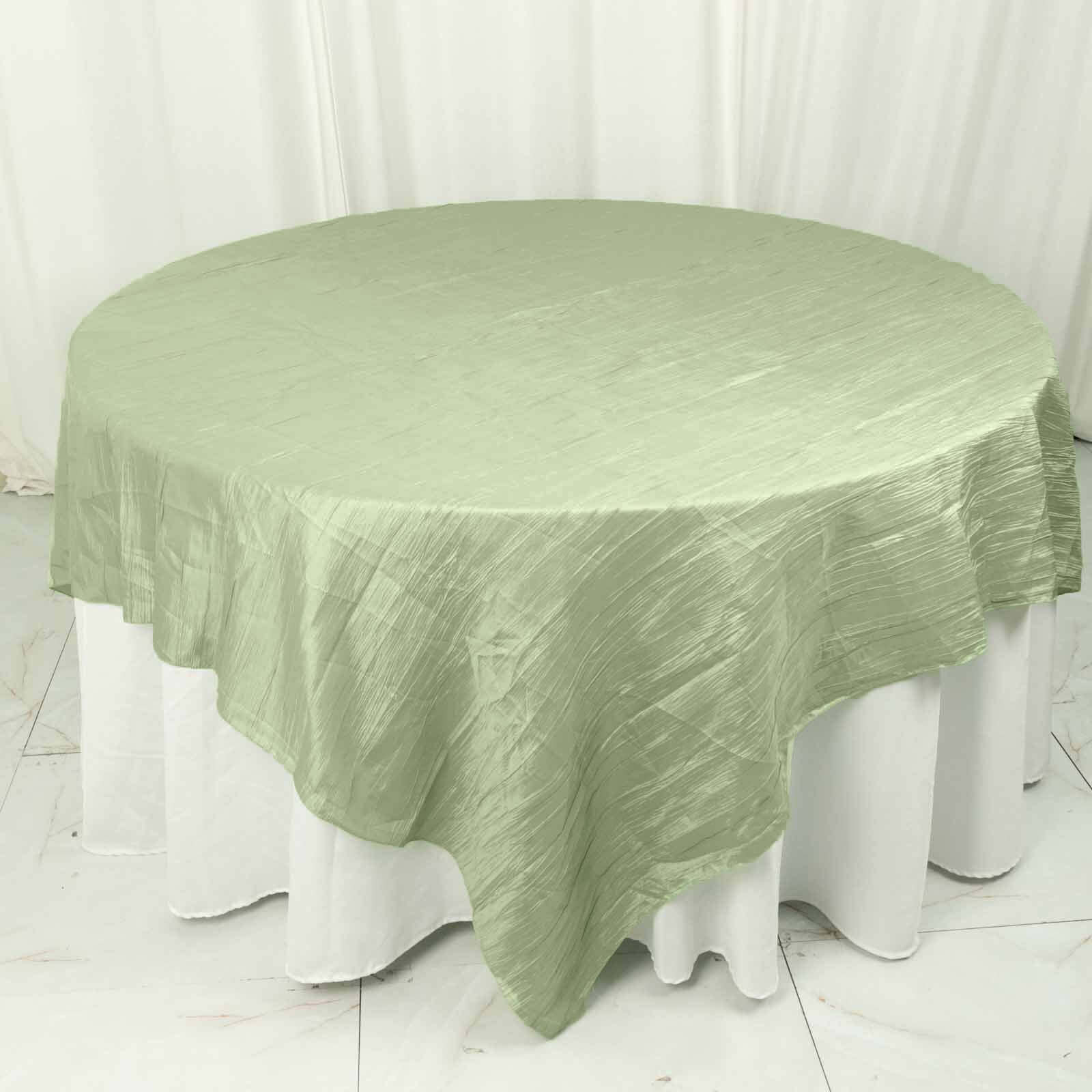 Sage Green 90x90 Square Accordion Crinkle Taffeta Table Overlay