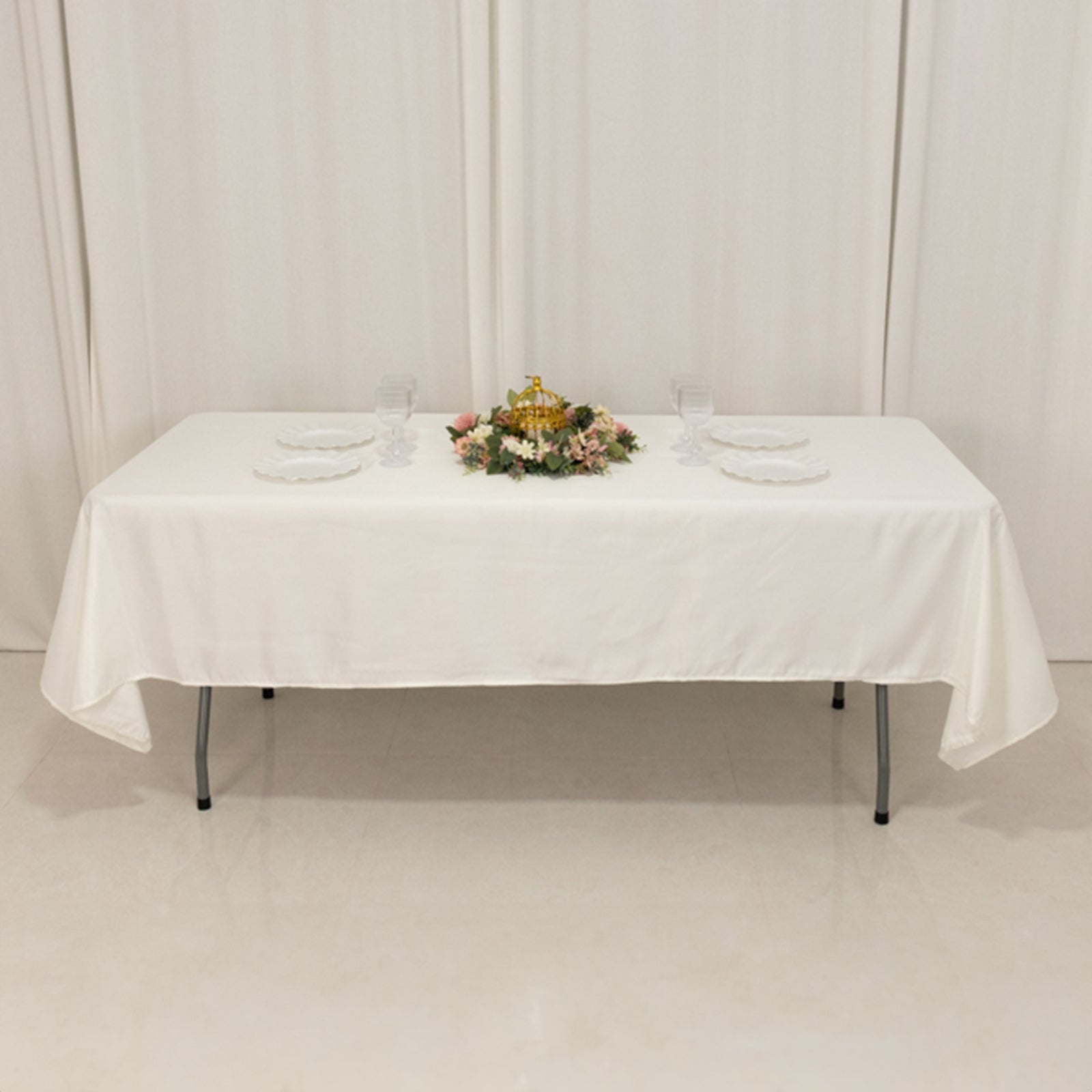 Ivory Lamour Satin Rectangle Tablecloth (60x102) - Durable & Silky Soft, Ideal for Events