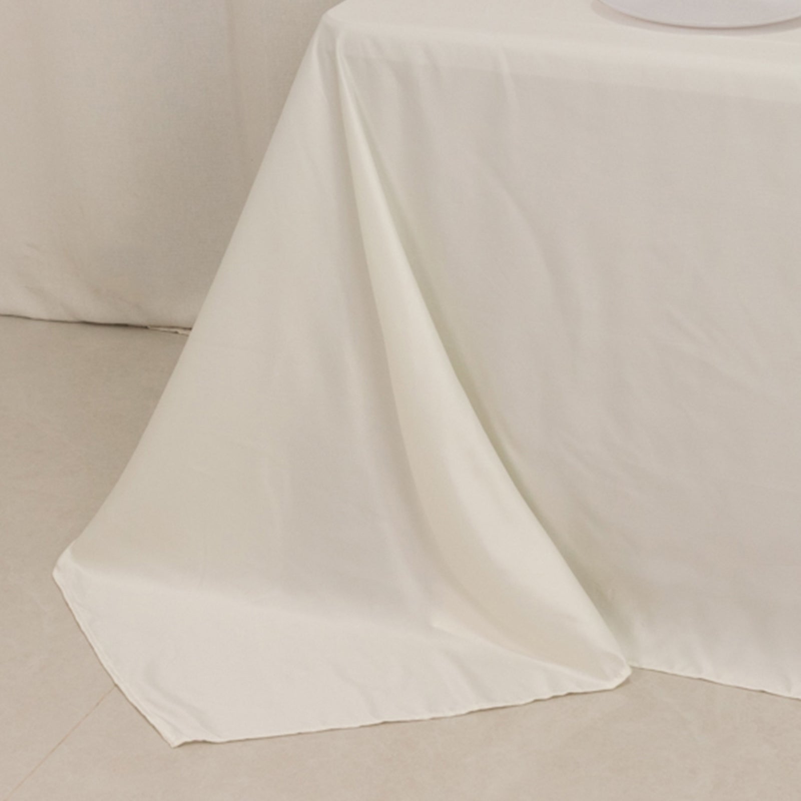 Ivory Lamour Satin Rectangle Tablecloth 90x132 - Soft, Silk - like & Seamless