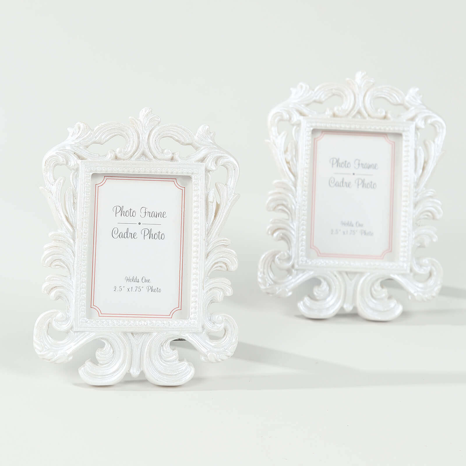 4-Piece Set of White Resin Vintage Baroque Mini Rectangle Picture Frames for Weddings and Parties