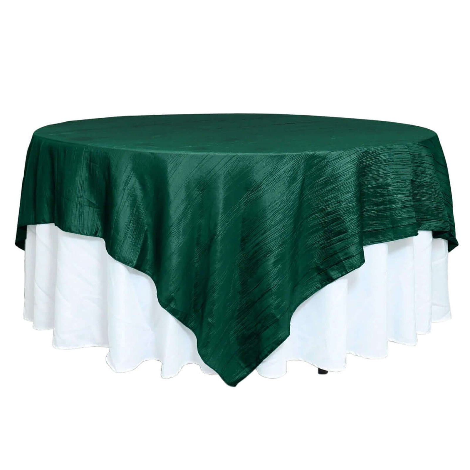 Hunter Emerald Green 90x90 Square Accordion Crinkle Taffeta Table Overlay