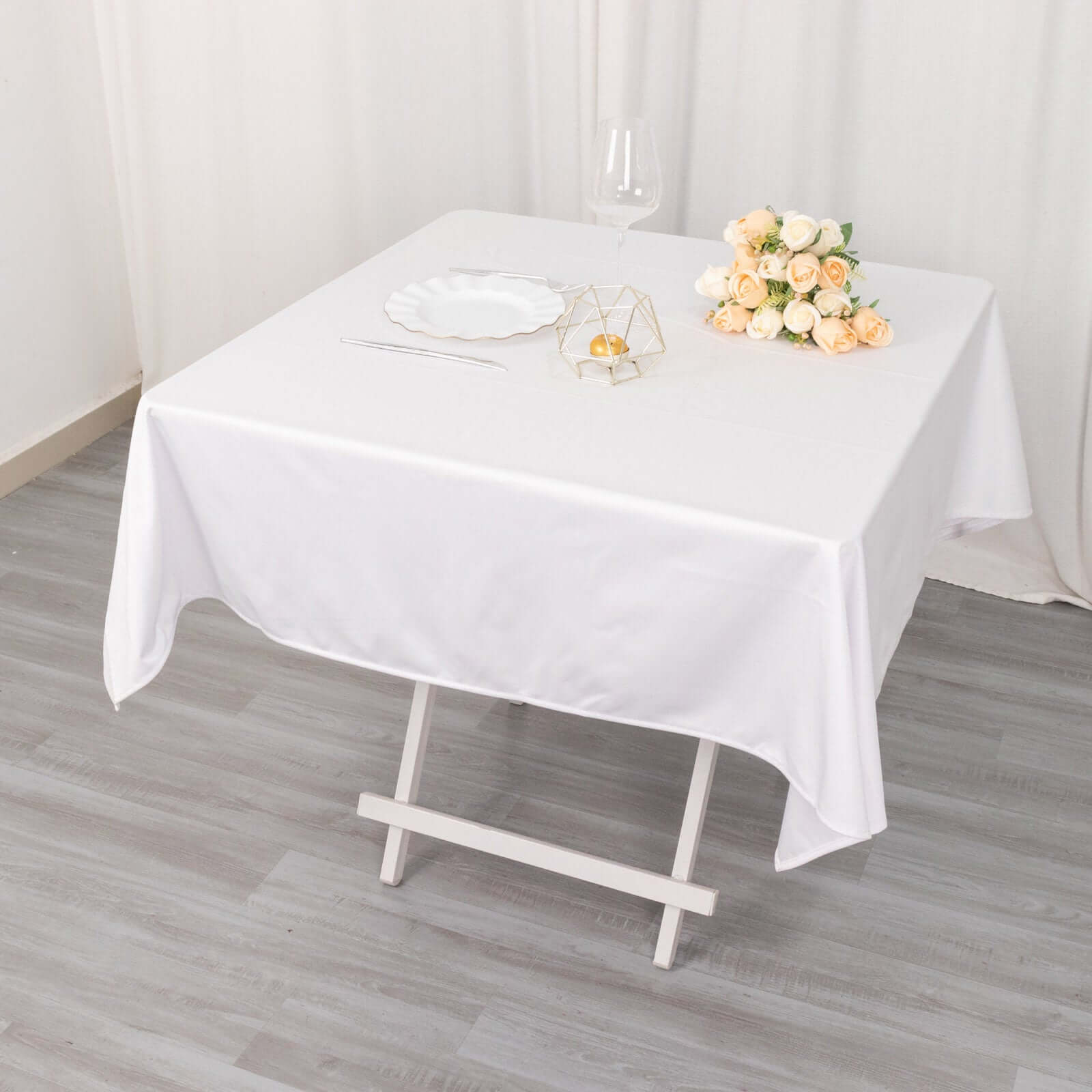 White Premium Scuba 54x54 Wrinkle & Stain-Free Tablecloth for Weddings and Events