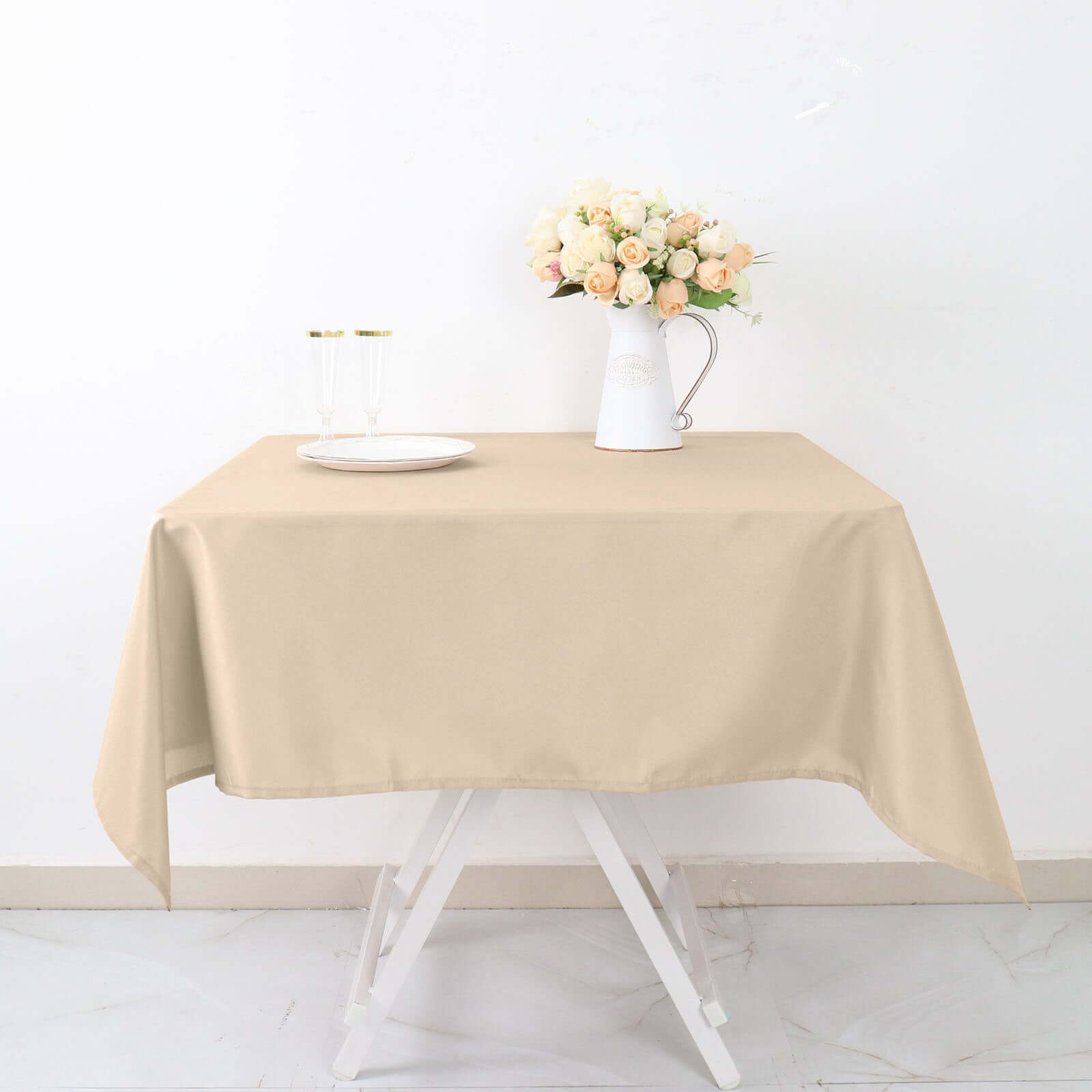 Durable & Wrinkle-Resistant Nude 54x54 Polyester Square Tablecloth - Ideal for Events