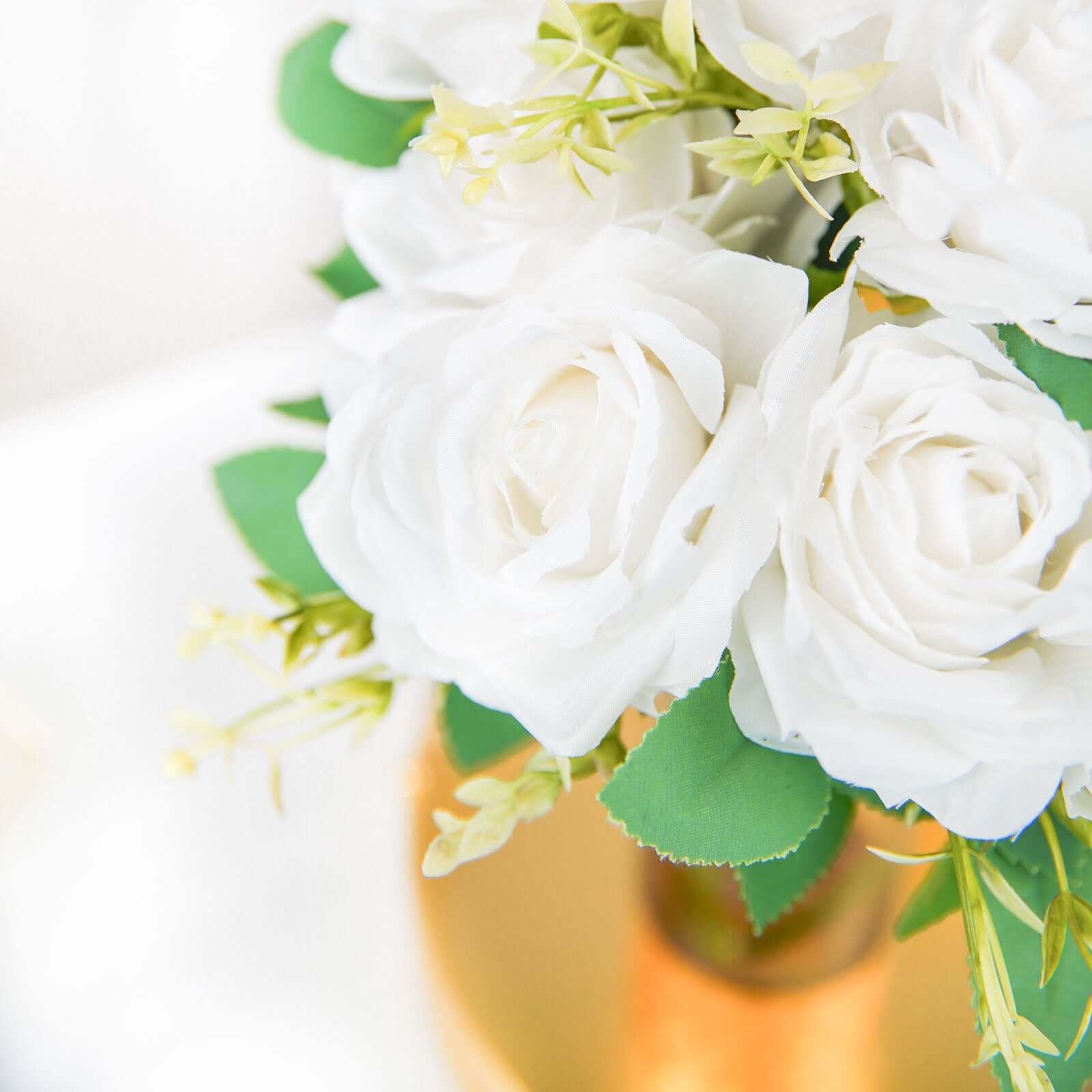 2 Bushes of 18 Realistic Touch White Silk Long Stem Artificial Rose Flower Bouquets