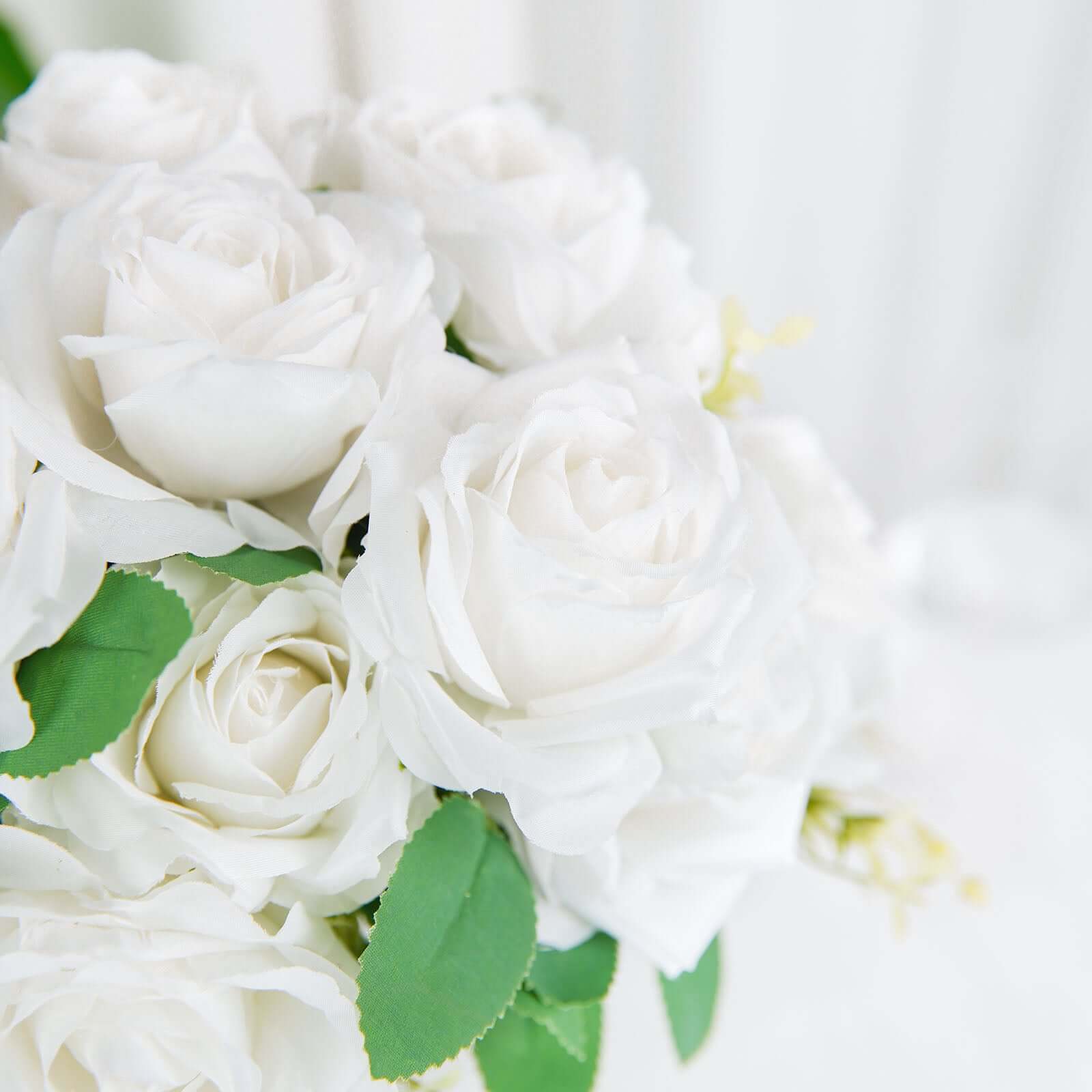 2 Bushes of 18 Realistic Touch White Silk Long Stem Artificial Rose Flower Bouquets