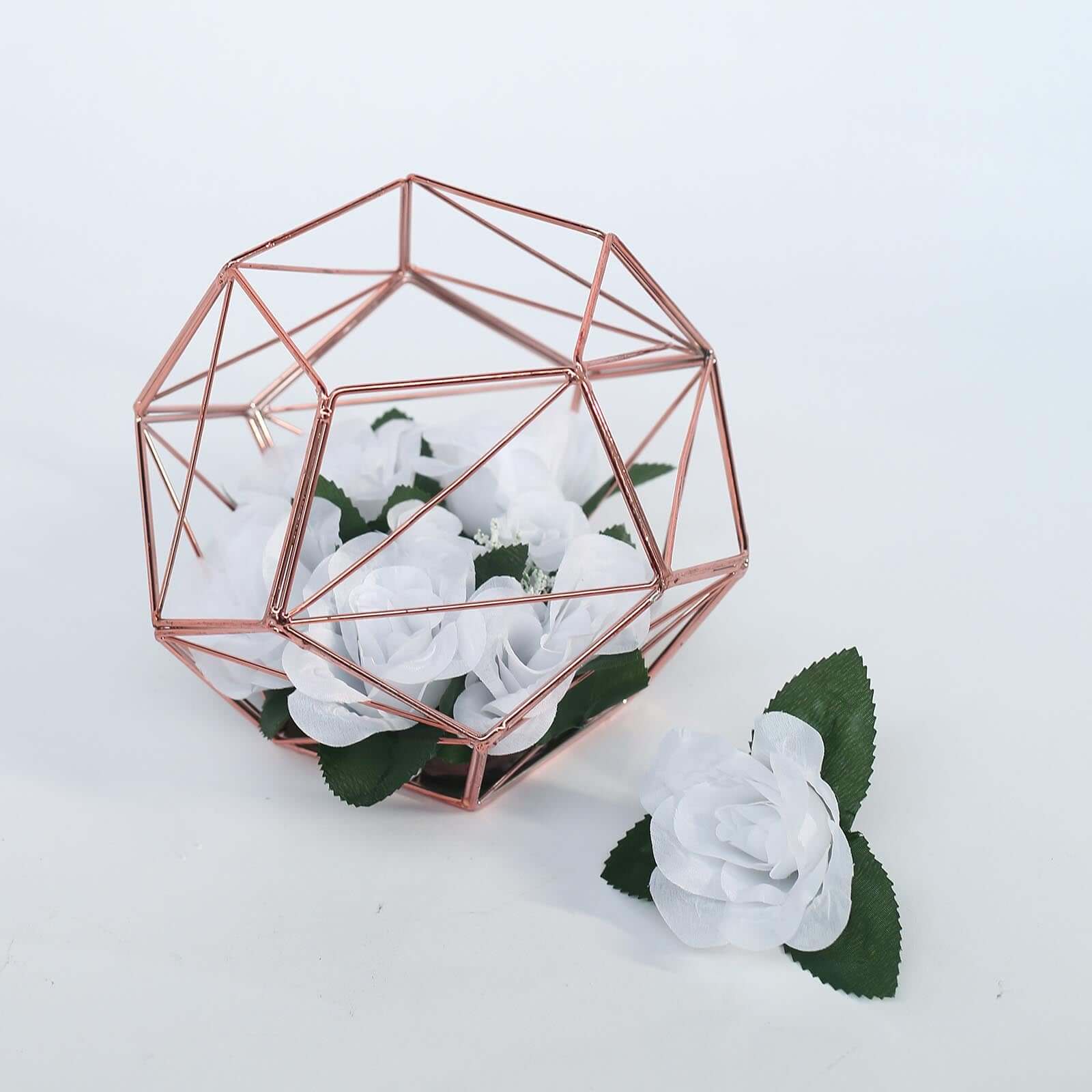 Stunning Rose Gold Metal Pentagon Prism Geometric Tealight Candle Holder - Ideal for Decor