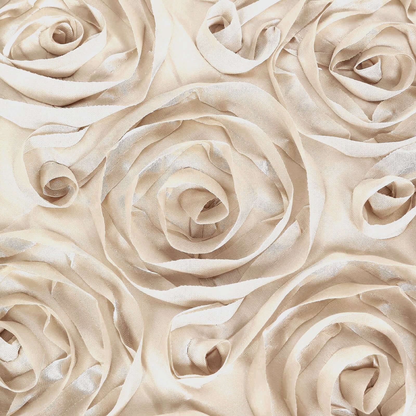 Beige 72x72 Satin Square Table Overlay with 3D Rosette Design