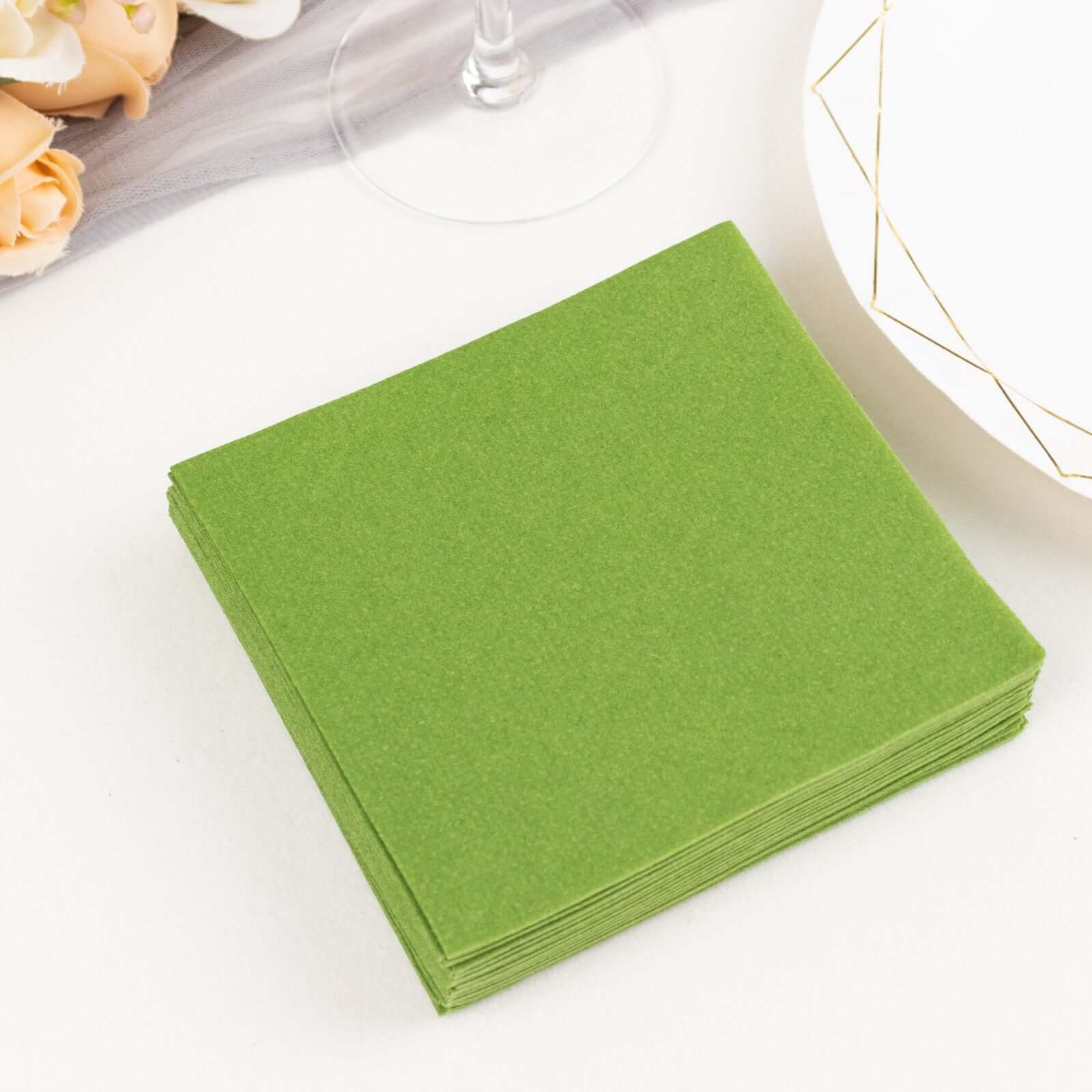 20-Piece Olive Green 5x5 Airlaid Linen-Like Highly Absorbent Napkins