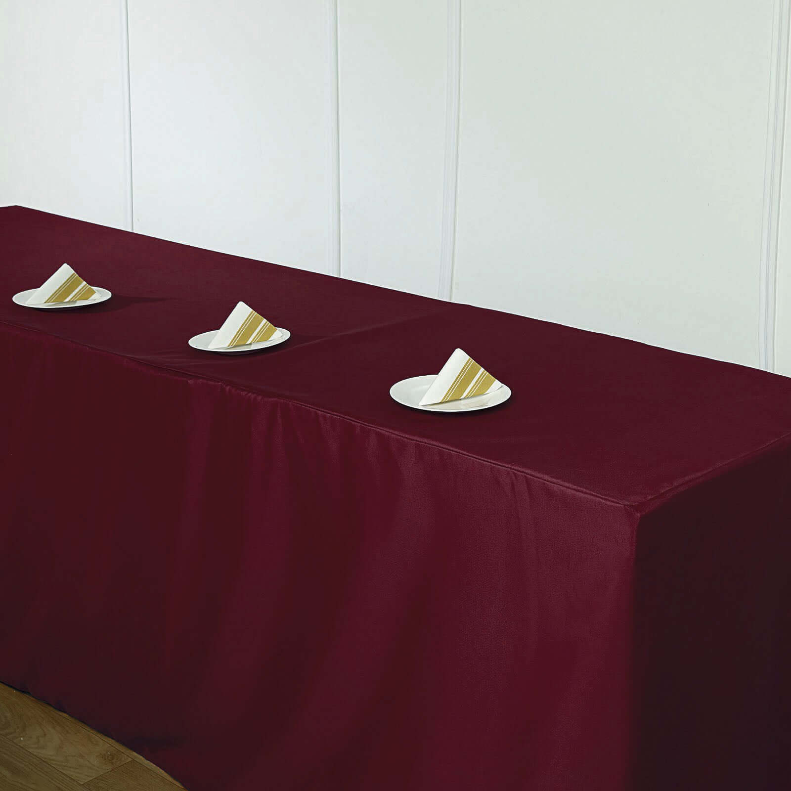 Durable Burgundy Fitted Polyester Rectangle Tablecloth for 8FT Tables - Easy Maintenance