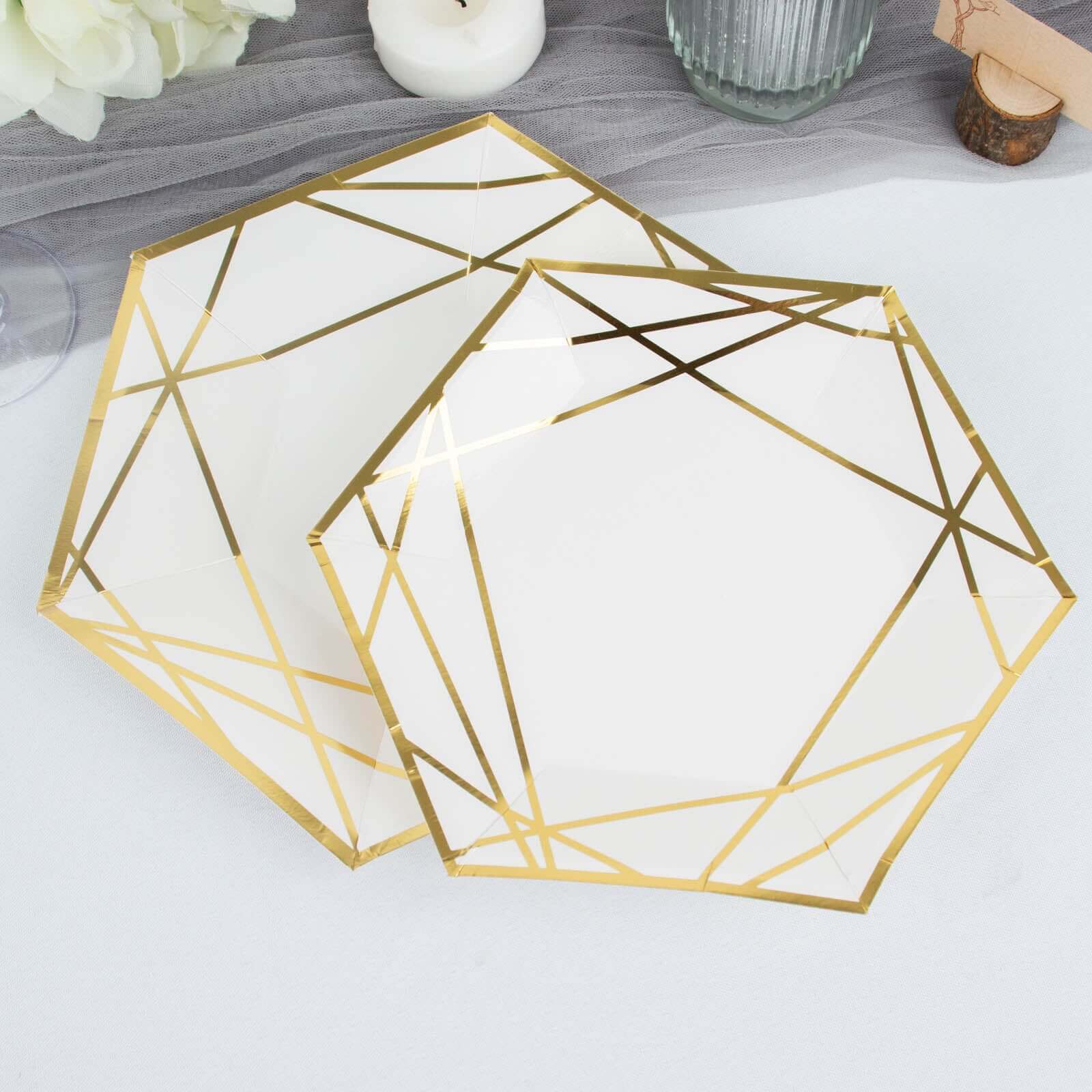 Hot Deal! 25-Pack White & Gold Geometric Hexagon Disposable Paper Dessert Plates for Events