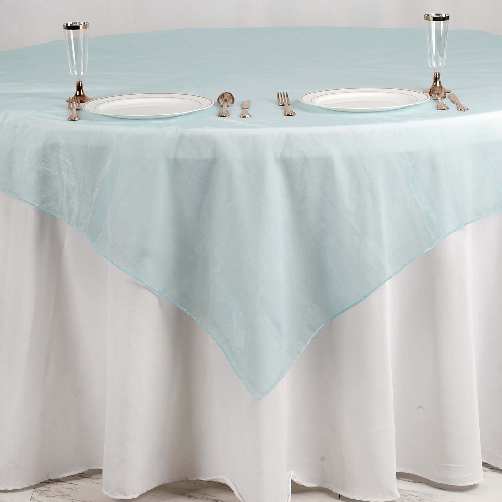 Hot! Light Blue Organza 72x72 Square Table Overlay - Sheer Table Cover