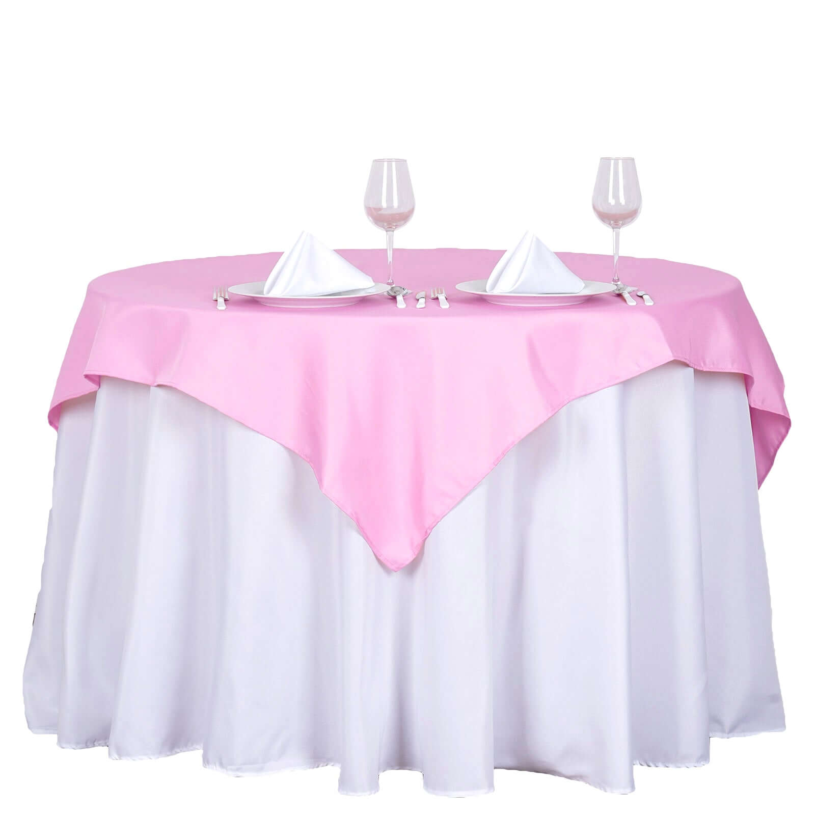 Hot! Pink 54x54 Polyester Wrinkle-Resistant Square Table Overlay, Durable Table Cover