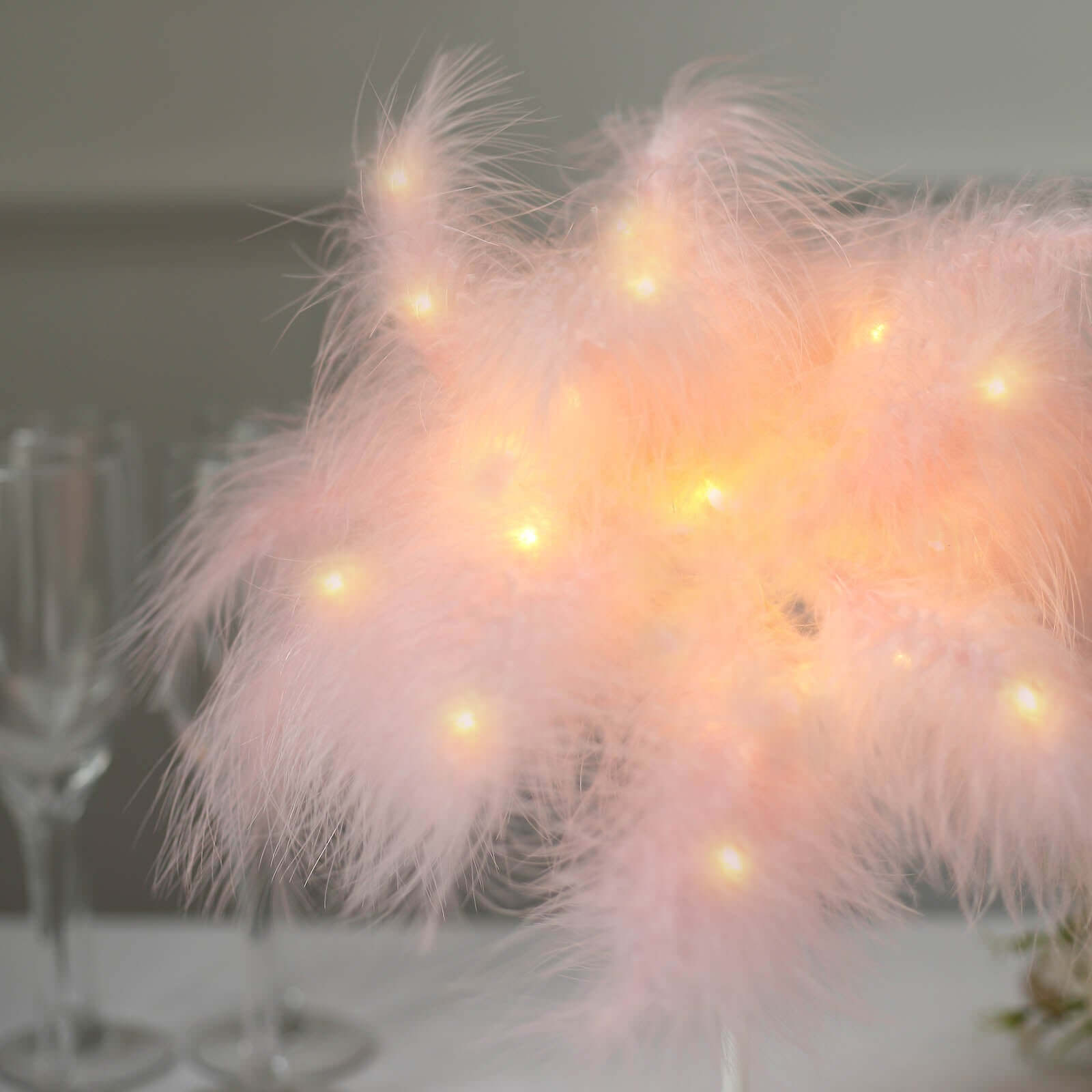 Hot Deal! Blush LED Cordless Table Lamp with Feather Design, 15" for Wedding Centerpiece