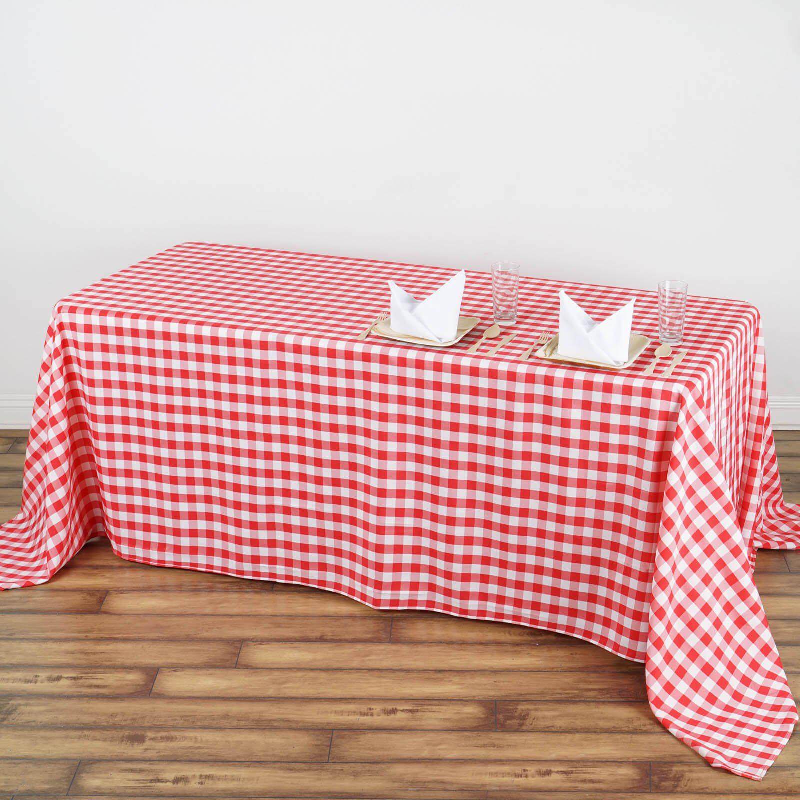 Hot! Seamless White/Red Checkered Polyester Rectangle Tablecloth 90x132