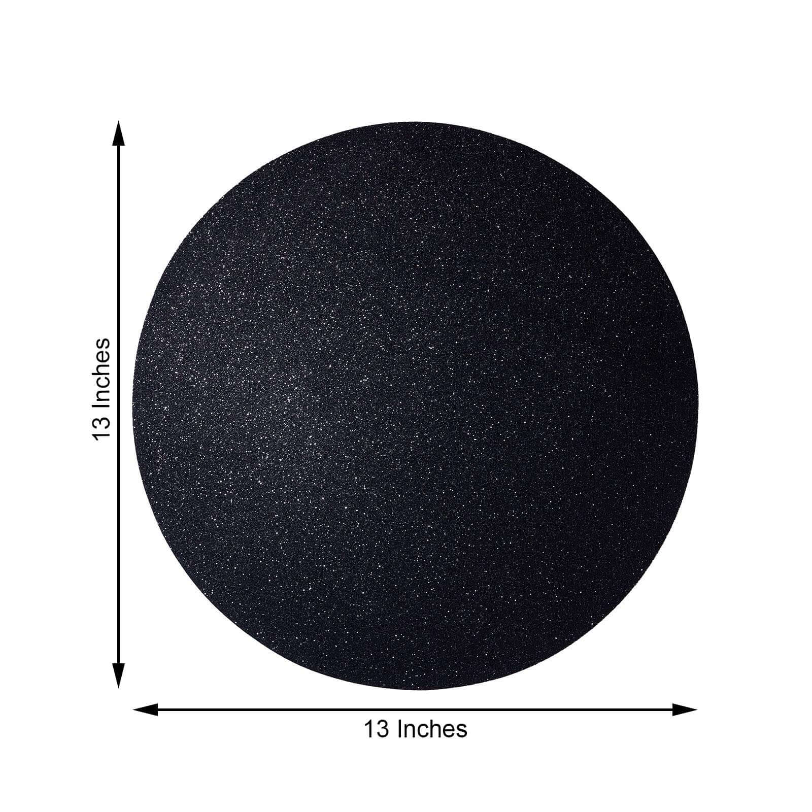 6-Piece Set of Non-Slip Black Glitter Round Placemats, 13 Inches