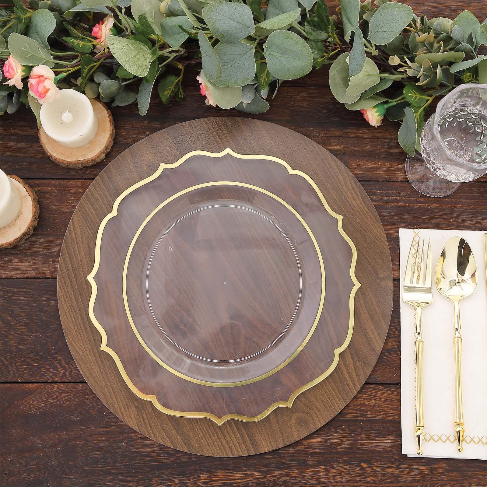 6-Piece Disposable Brown Cardboard Table Placemats with Rustic Walnut Wood Design, 13 Inches