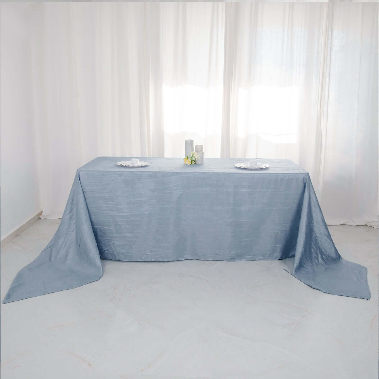 Exclusive Dusty Blue Crinkle Taffeta Rectangle Tablecloth 90x156 - Ideal for Events