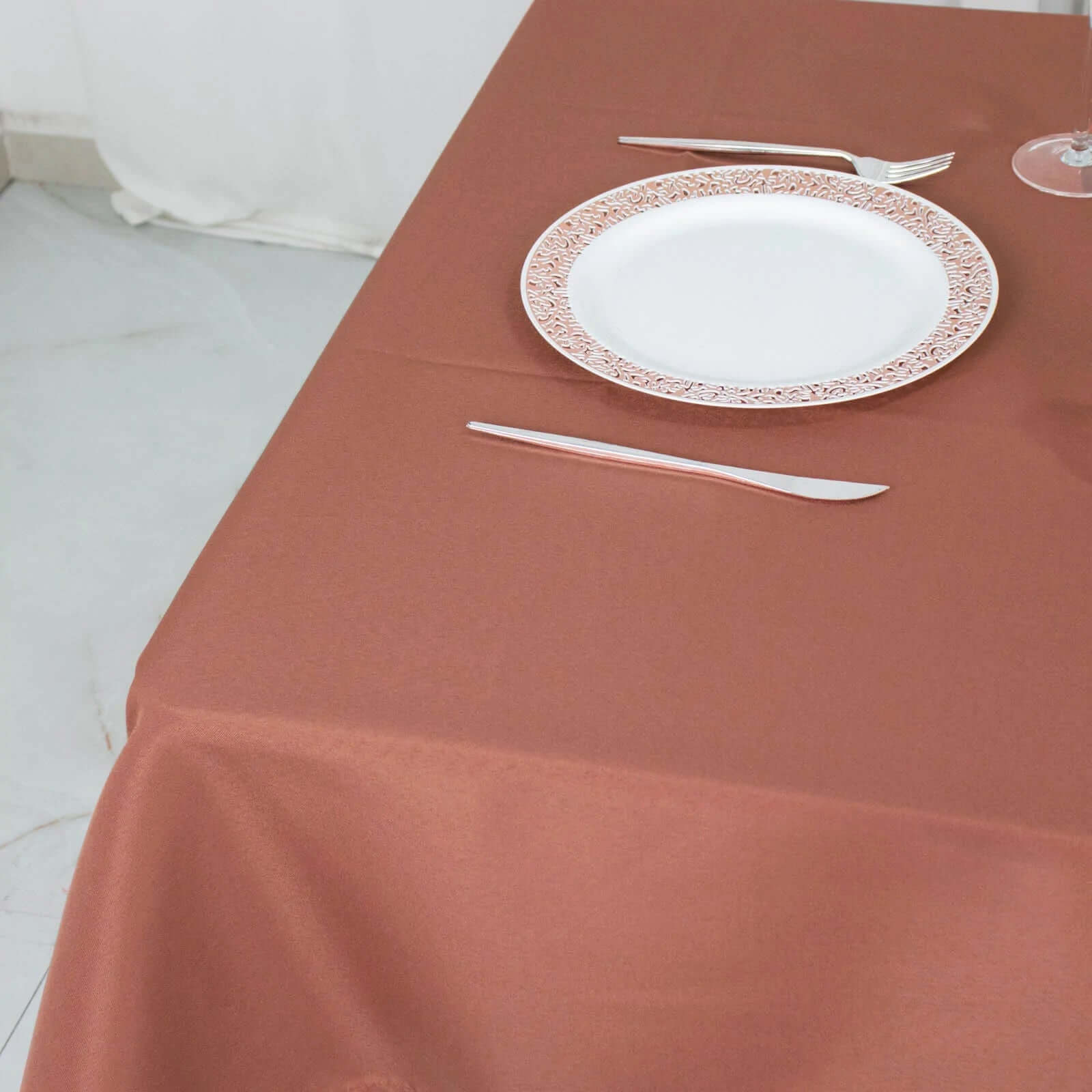Hot Sale! 54x54 Square Terracotta (Rust) Polyester Tablecloth - 220GSM, Stain & Wrinkle Resistant