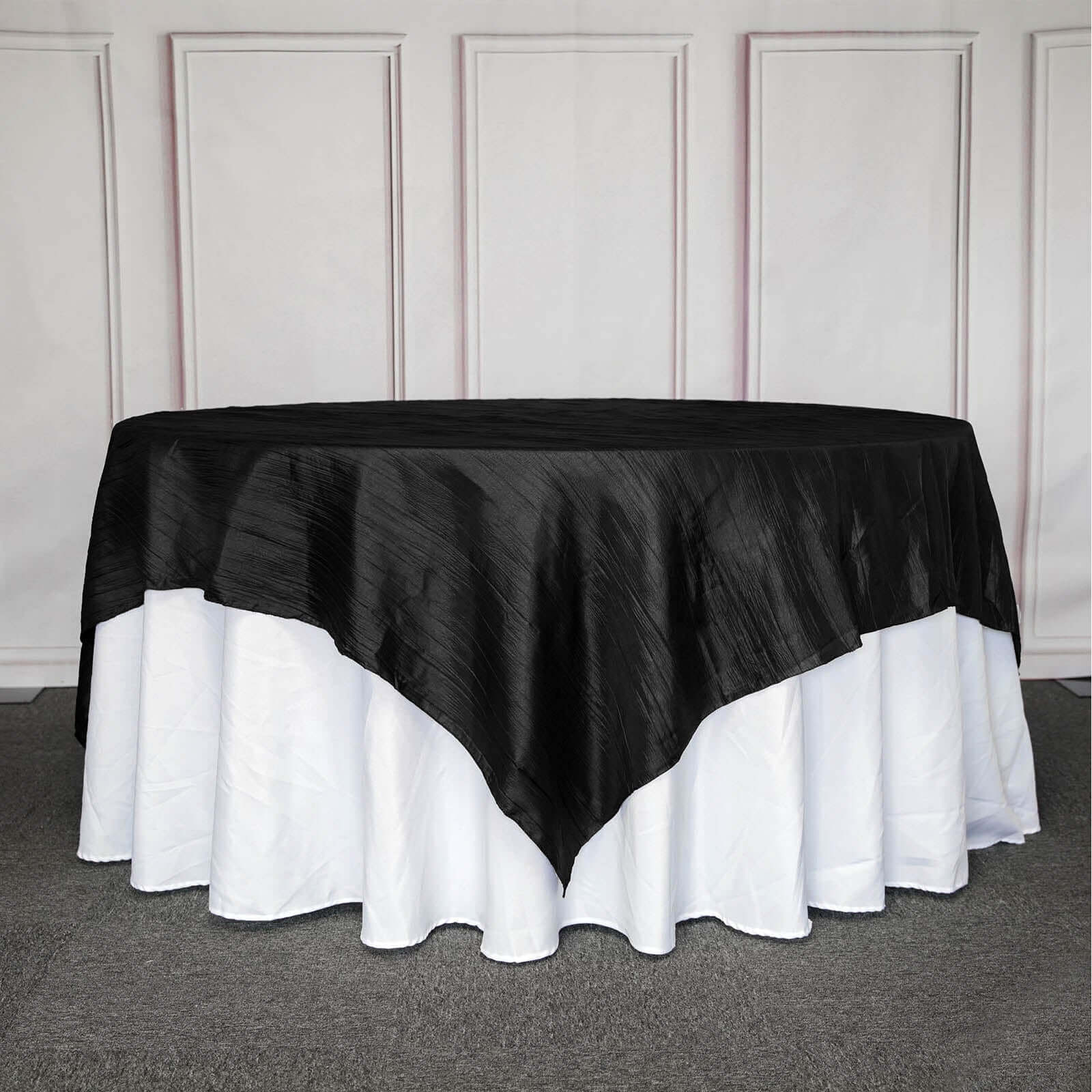 Black Accordion Crinkle 90x90 Square Taffeta Table Overlay Tablecloth