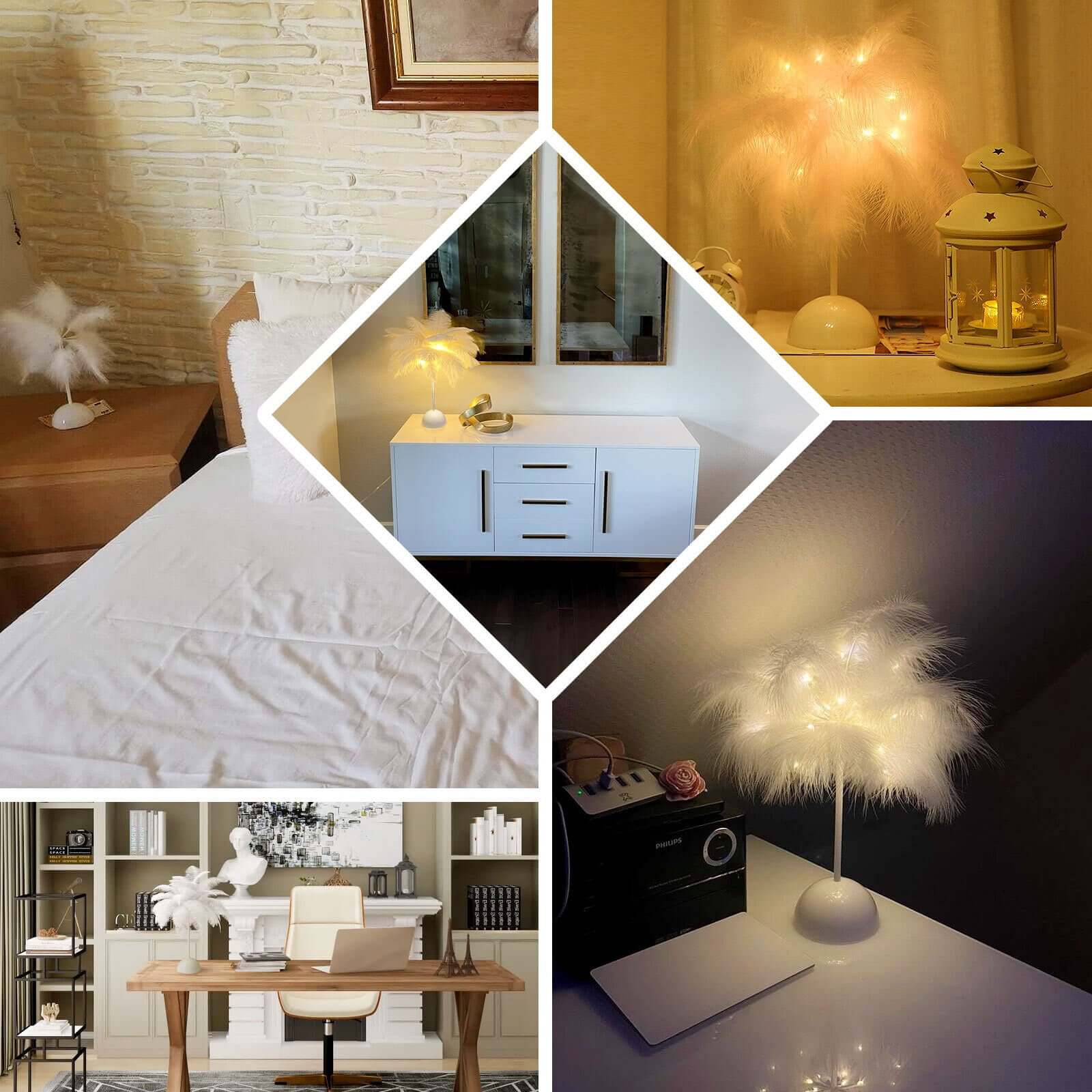 Hot Deal! Blush LED Cordless Table Lamp with Feather Design, 15" for Wedding Centerpiece