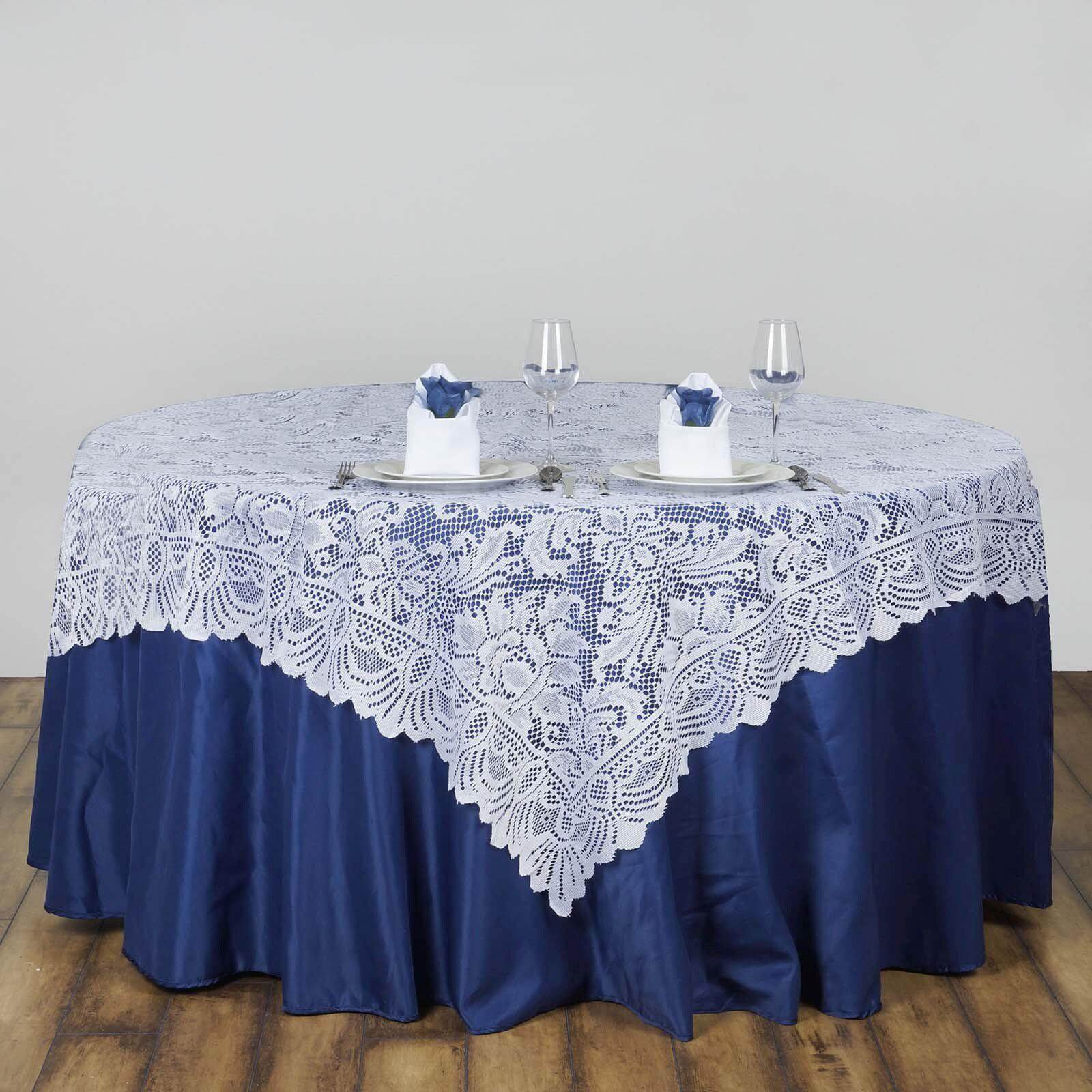 Stylish Victorian Lace 54x54 White Square Table Overlay for Events - Great Decor Deal