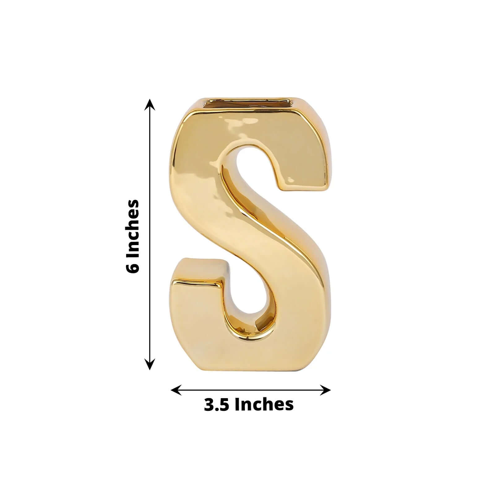 Gold-Plated Shiny Ceramic Letter S Vase - Stylish Bud Planter for Events and Decor