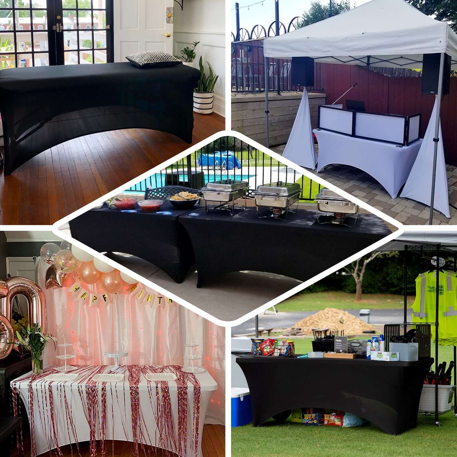 Black Stretch Spandex Table Cover for Events: Tailored Look with Curved Open Back