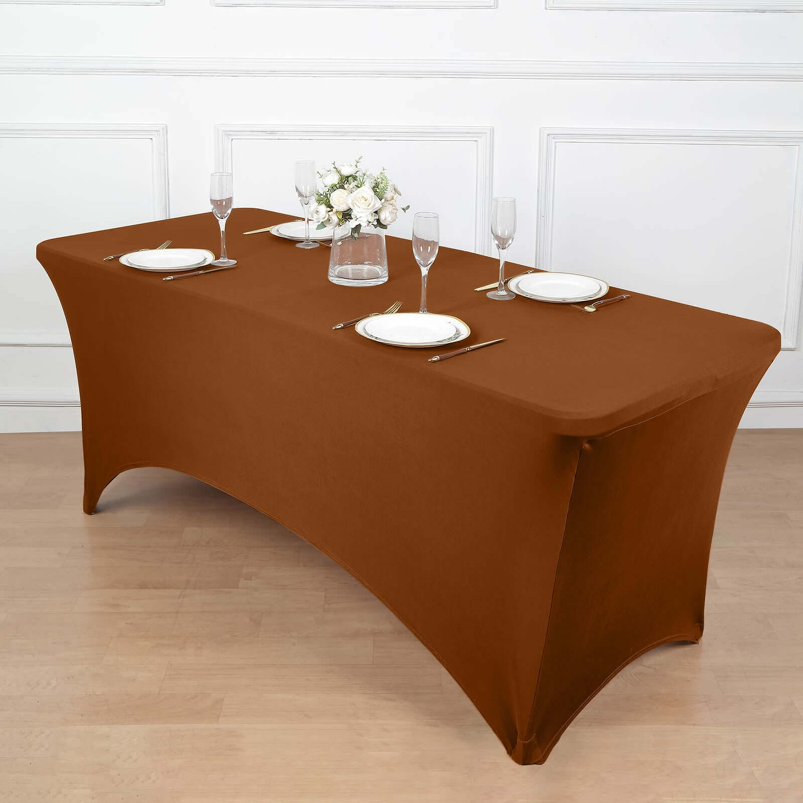 Durable Cinnamon Brown 6ft Stretch Spandex Rectangle Form-Fitting Tablecloth